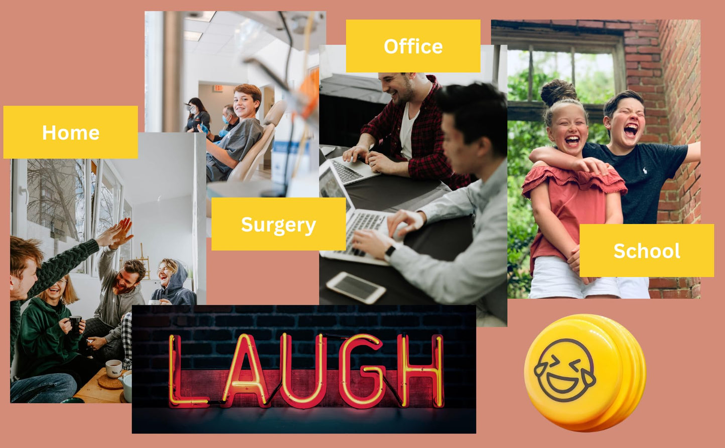 memo24 Fun Laughs Sound Push Button, 12 Hilarious Laughs, The Perfect Stress Reliever for The Office/Home/School/Surgery/etc, Ideal Gag and Practical Joke Gift.