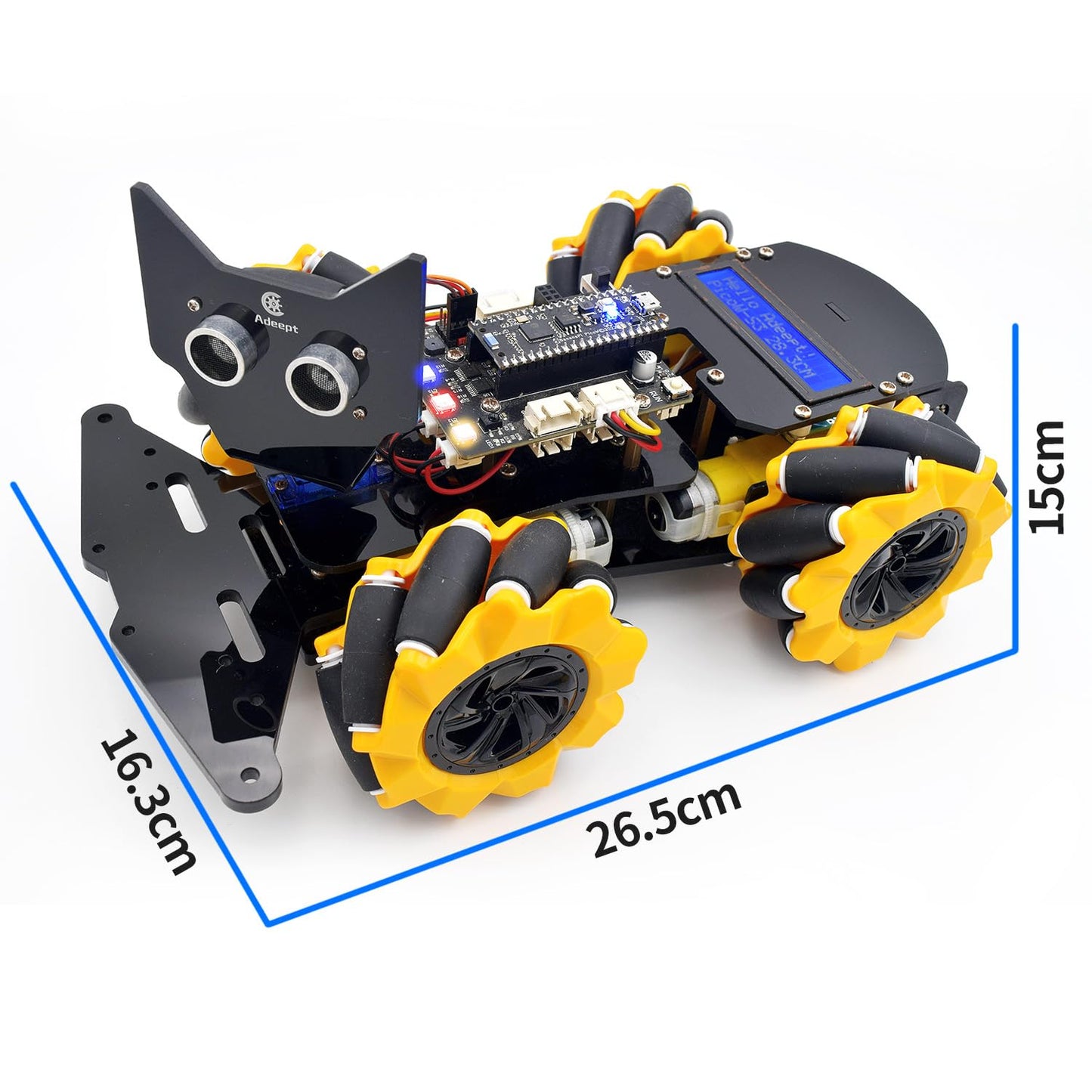 Adeept 4WD Robot Kit Omni-Directional Mecanum Wheels Car for ESP32-S3 Banana Pi PicoW-S3 DIY STEM Remote Educational Robotic with LCD1602 Display, Python Code PDF Tutorials