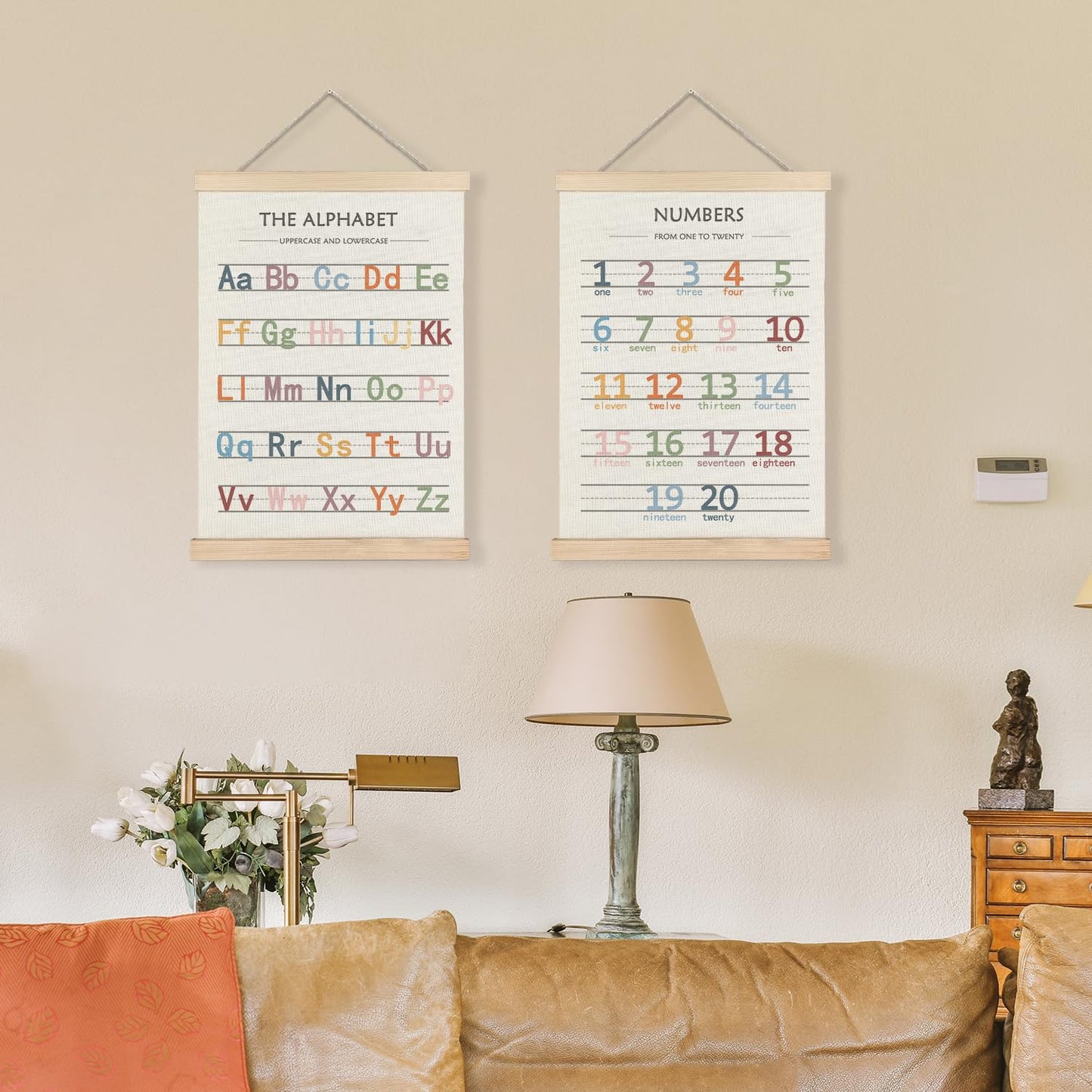 LUVADIAN Playroom Decor Alphabet Poster - Alphabet Numbers Educational Poster Hanger Frame Set of 2, Toddler Learning Posters for Nursery Kids Room Playroom Classroom Decor, 12x16 Inches