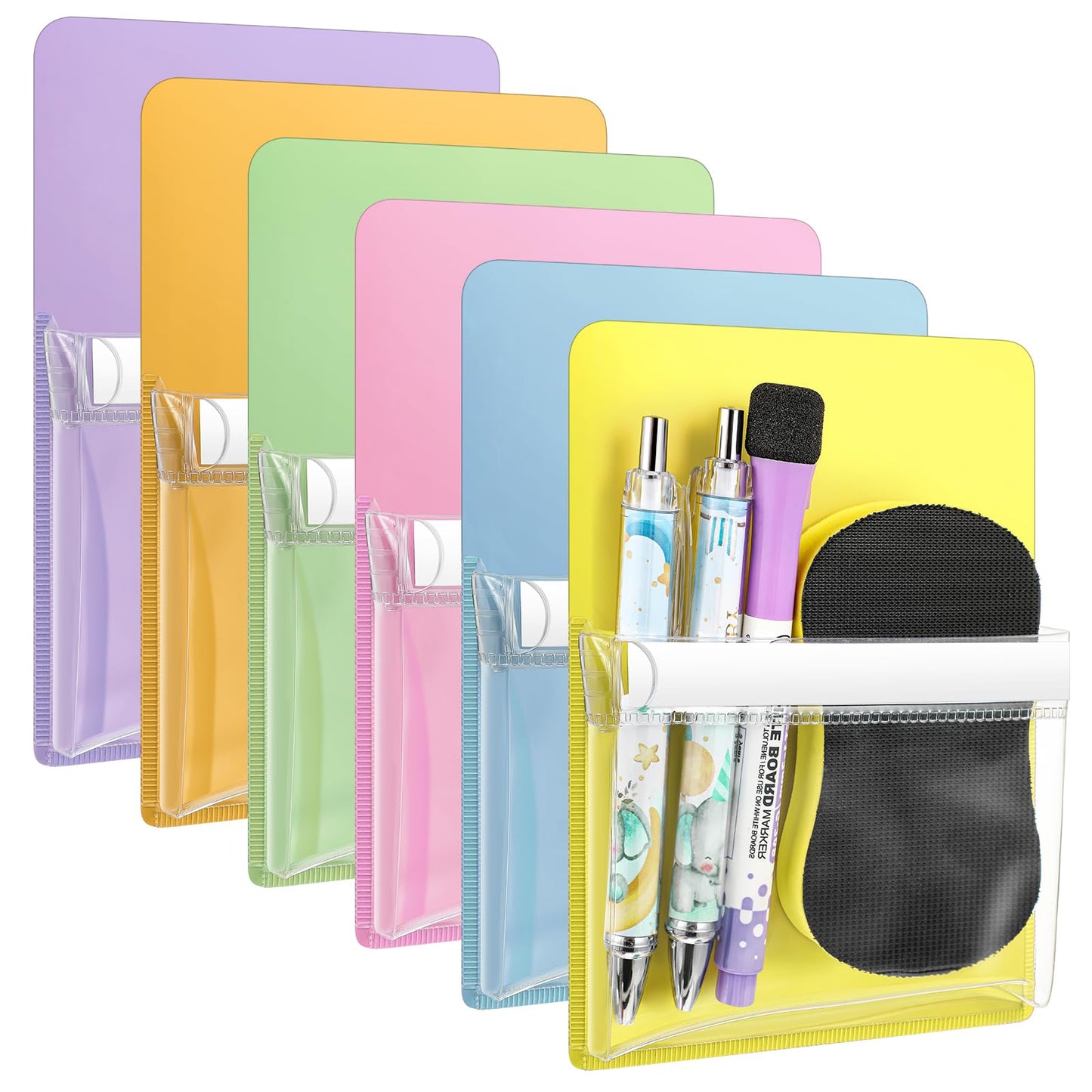 Sherr 6 Pcs 6 Pcs Magnetic Pockets Pen Marker Holders for Classroom Whiteboard 4.7 x 6.5 Magnetic Clear File for Fridge Locker Dry Erase Marker Storage Teacher Supplies (4.7 x 6.5 in,Macaron)