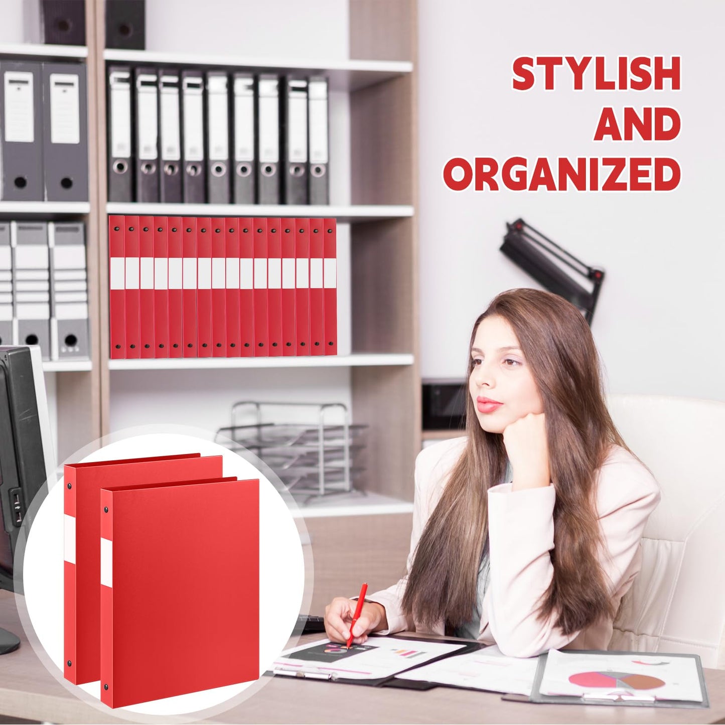Henoyso 26 Pack 0.5 Inch Plastic 3 Ring Binder Round Ring, Bulk 1/2 Inch Flexible Binders Hold 140 Sheets Letter Size with Pocket, Document Organizer for Back to School Classroom Office (Red)