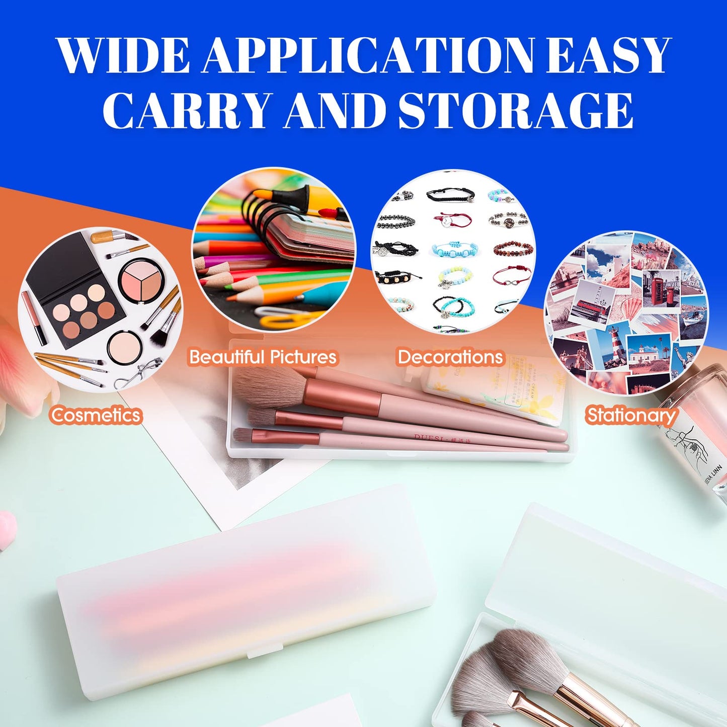 Crtiin 50 Pcs Pencil Boxes Bulk Plastic Clear Pencil Case Box for School Bulk Storage with Hinged Lid for Students School Office Supplies Organization(7.17 x 2.36 x 0.94 Inch)