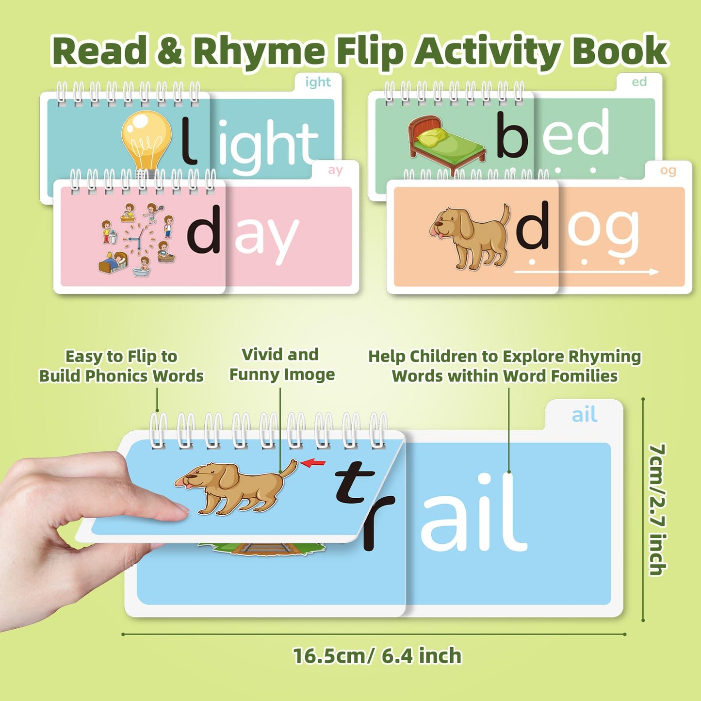 Word Family Build Book, 40 Read and Rhyme Flip Activity Book, Learn to Read Phonics Flash Cards, Sight Words Reading Games for Kids Ages 4-8 Kindergarten 1st 2nd 3rd Homeschool Educational