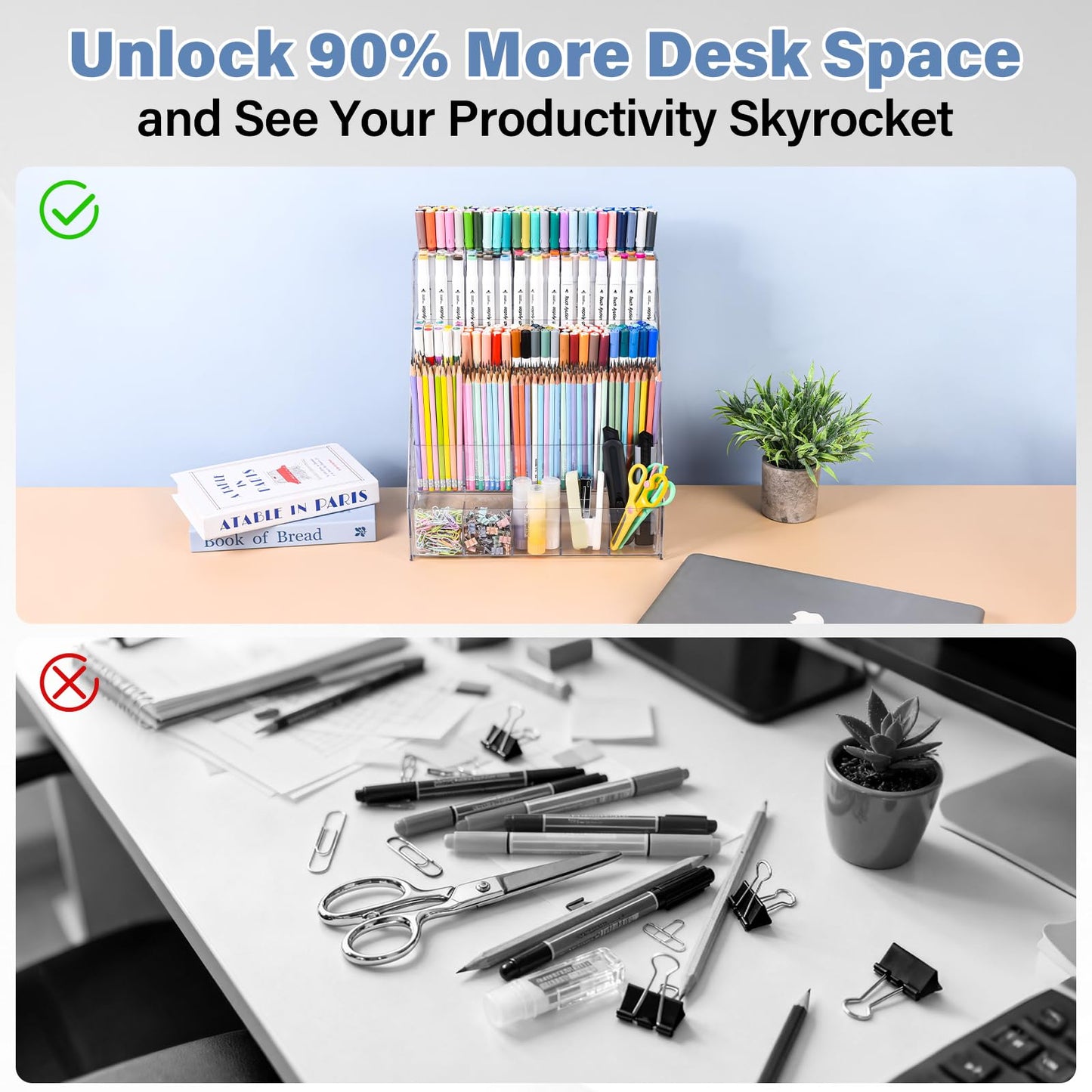 CELSOL Acrylic Desk Organizer – 5 Tier 25 Compartments Vertical Storage for Pens, Markers, Art Supplies & Office Accessories – Clear Desk Storage Solution for Home, Office & School