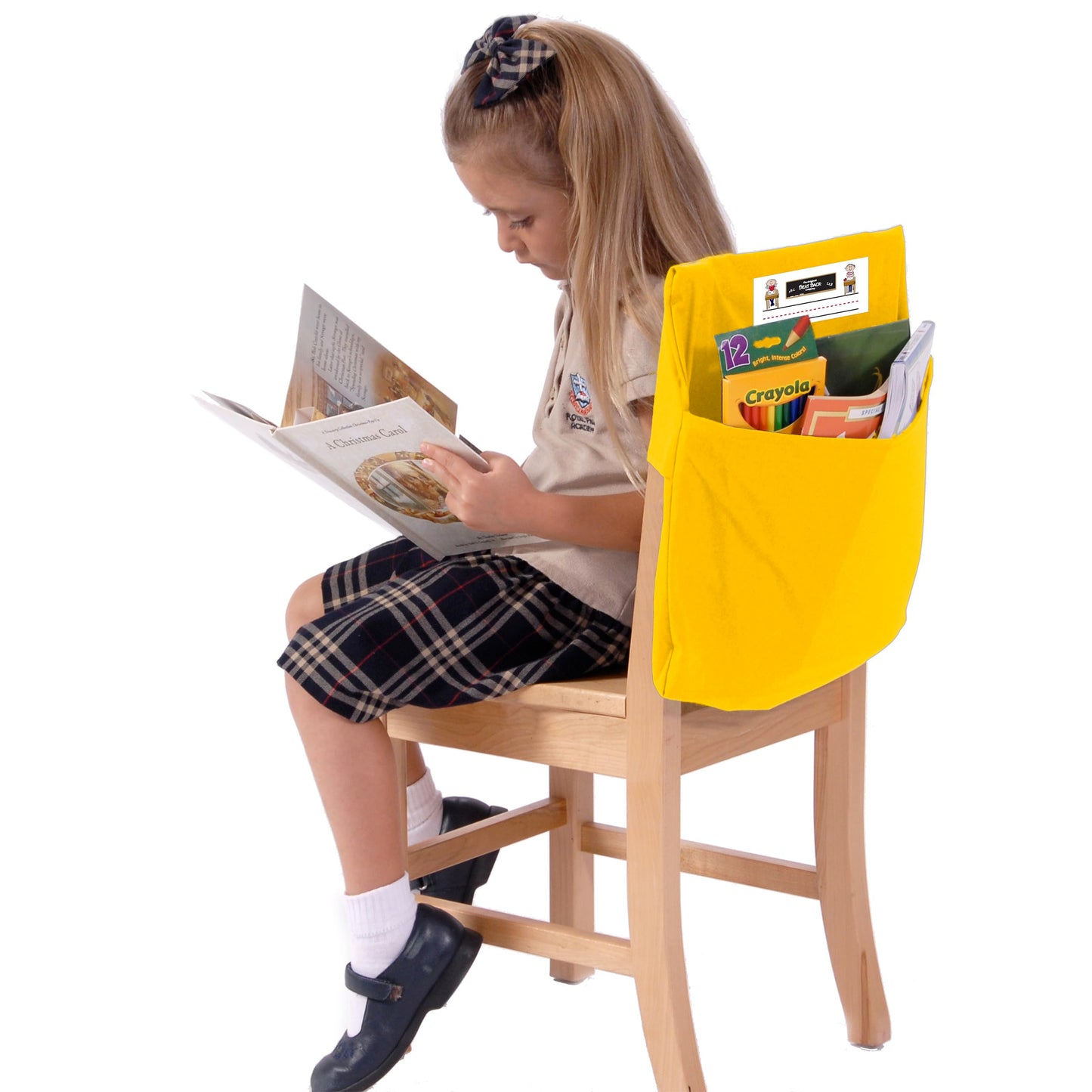 Seat Sack Student Chair Storage Pocket - 12", Classroom Chair Organizer for Student Desks, Durable Over-the-Chair Storage, Yellow, 1-Pack