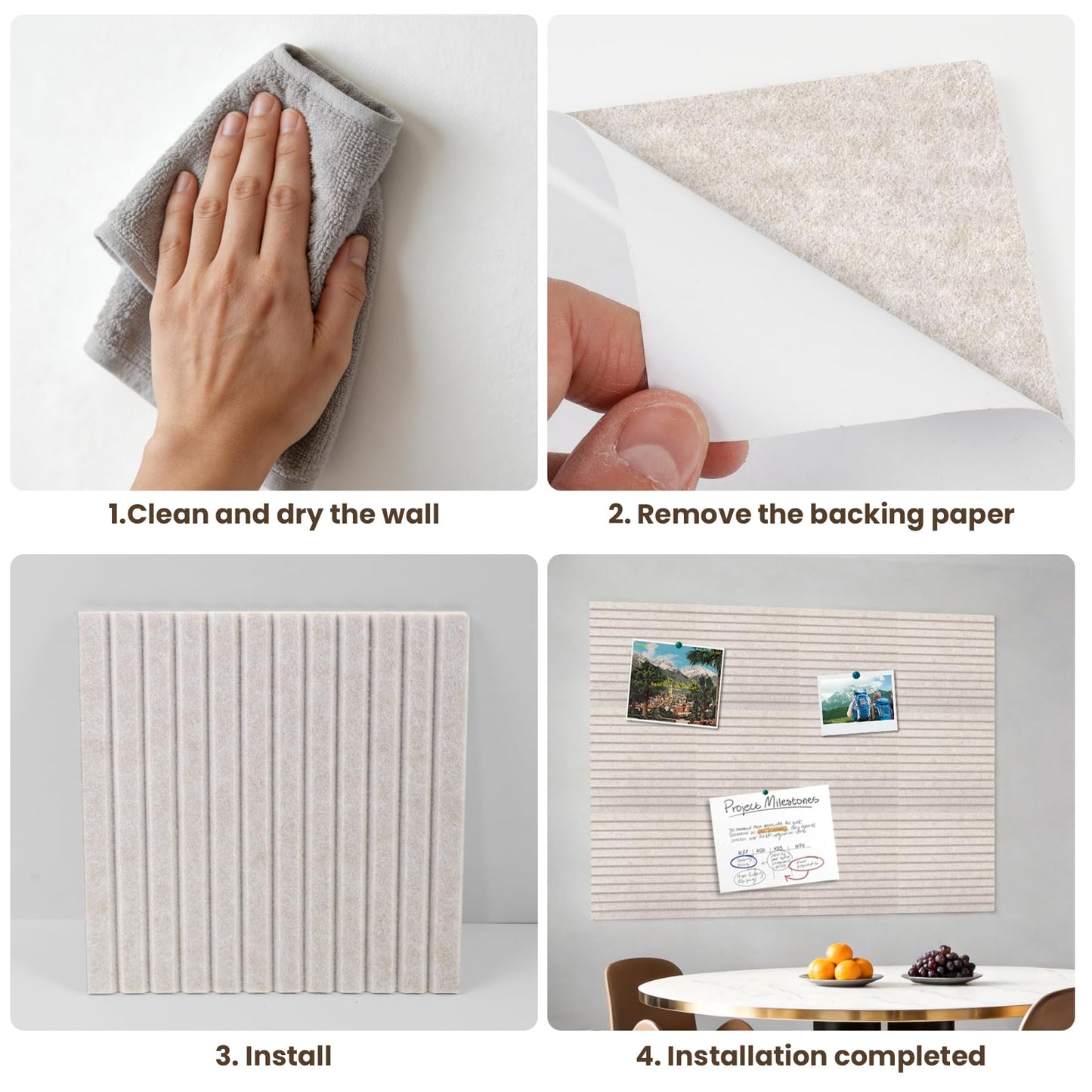 TOMAIX 12-Pack Felt Bulletin Boards (11.8" x 11.8") – Self-Adhesive Wall Tiles with Pushpins; Ideal for Offices, Classrooms, and Home Decor; for Posting Notes, Photos, and Memos (Light Camel)