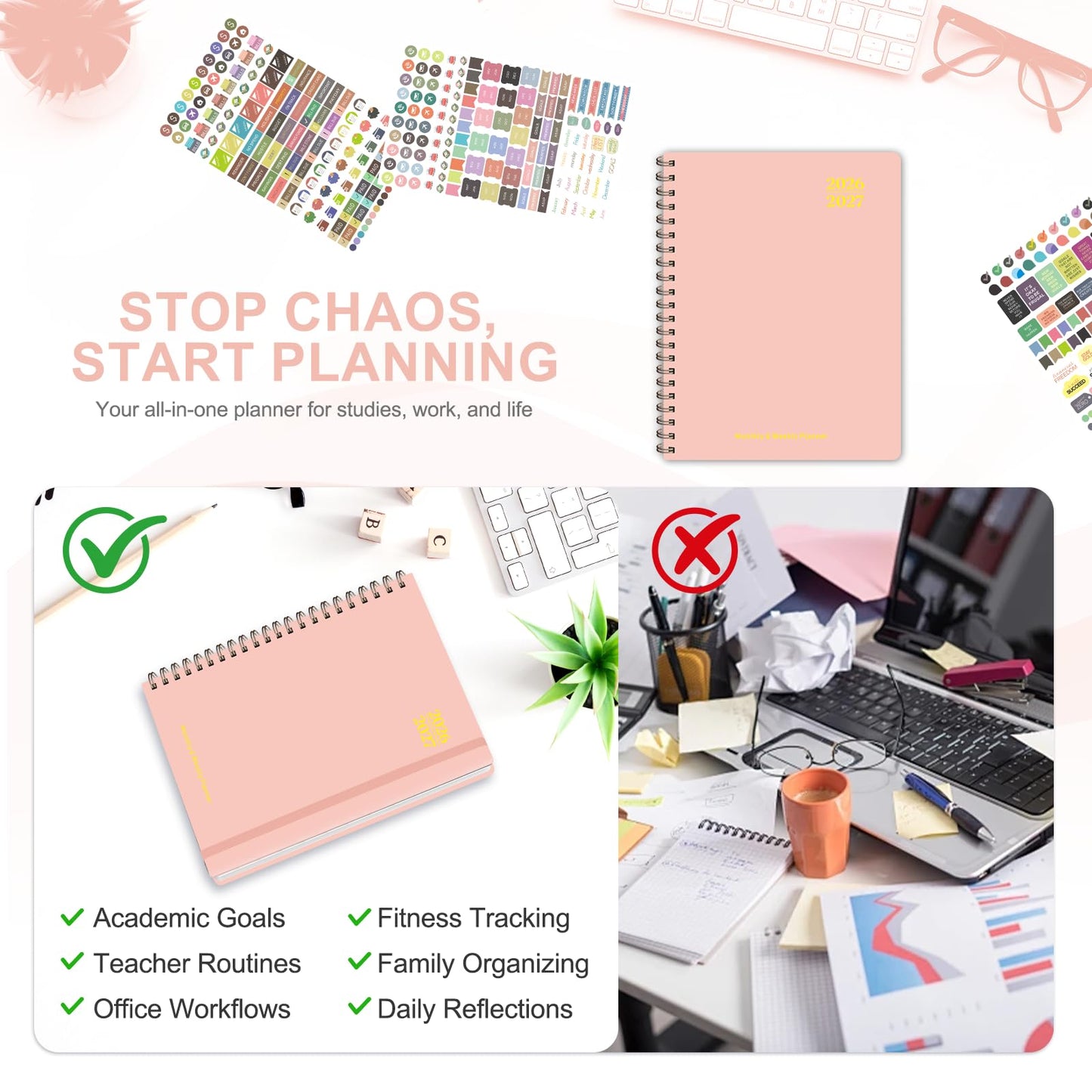 Planner 2026-2027, Weekly and Monthly Academic Planner, July 2026 - June 2027, Hardcover Calendar Agenda Book for School Year Planning, School Supplies for Teacher and Student, Letter Size(8.5'' x 11'')