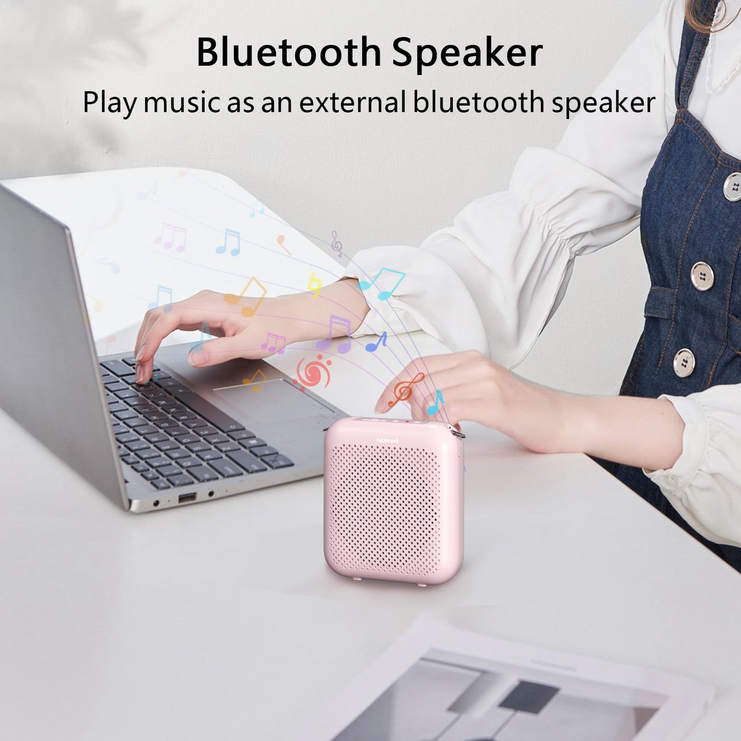 Norwii Bluetooth Voice Amplifier, Power Amplifiers, Portable Mini Wired Microphone Headset for Teacher Classroom & Outdoor Lectures, Teaching, Tour Guides, USB-C Rechargeable - 2000mAh, Pink