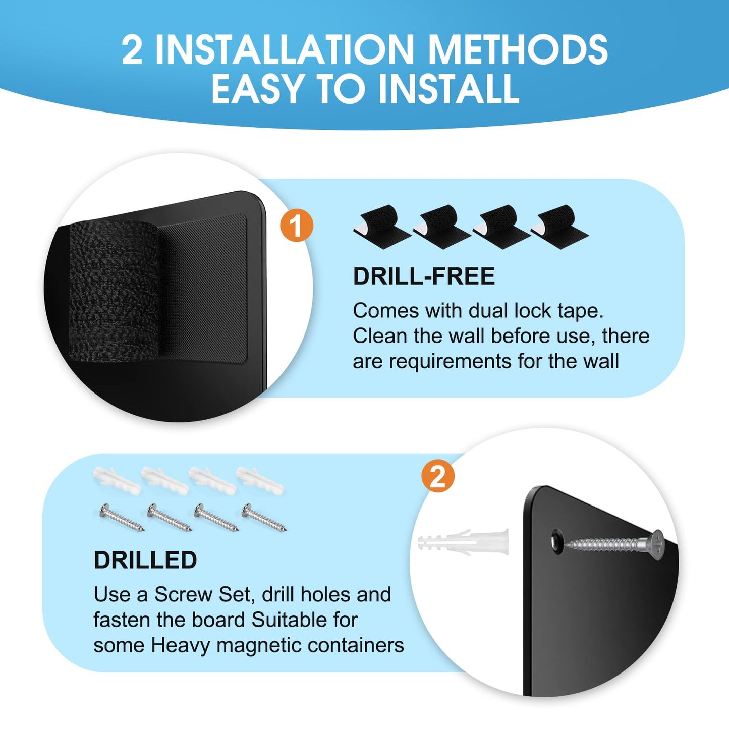 MaxGear Magnetic Board 17.5" x 11.4" Black Metal Magnet Bulletin Board for Wall, Refrigerator, Magnetic Board Display Notes, Photos, and More - Includes Dual Lock Tape and Screws