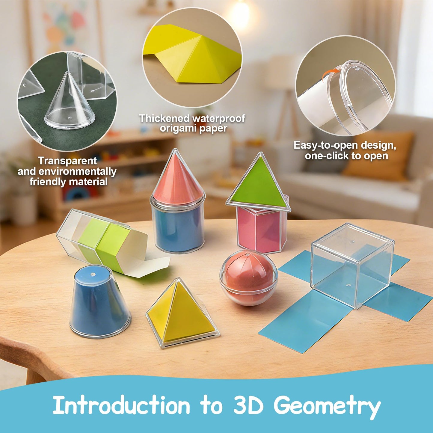 TOMMYHOME Geometric Shapes Manipulatives, 16pc Geometric Solids Set Folding Demonstrator Manipulatives for School Teaching Math, Classroom Must Haves, Homeschool Math Teaching Supplies (16 PCS)
