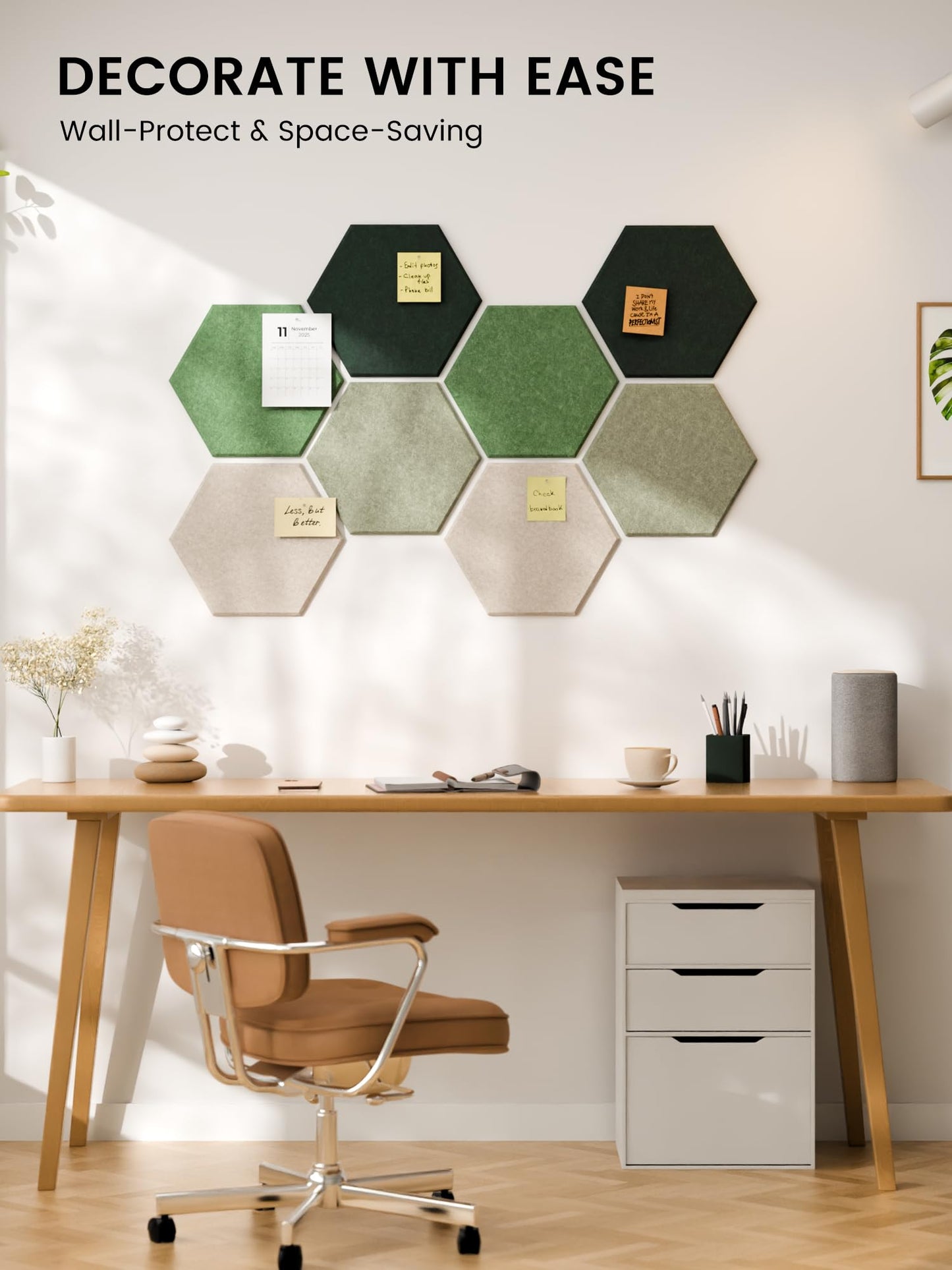 Fluxynara Hexagon Cork Board Alternative for Walls Decor-8-Pack Felt Bulletin Board Tiles,with 30 Pushpins,50 Adhesive Tabs for Office,Classrooms & Home Pin Board Felt Board-Sagewood