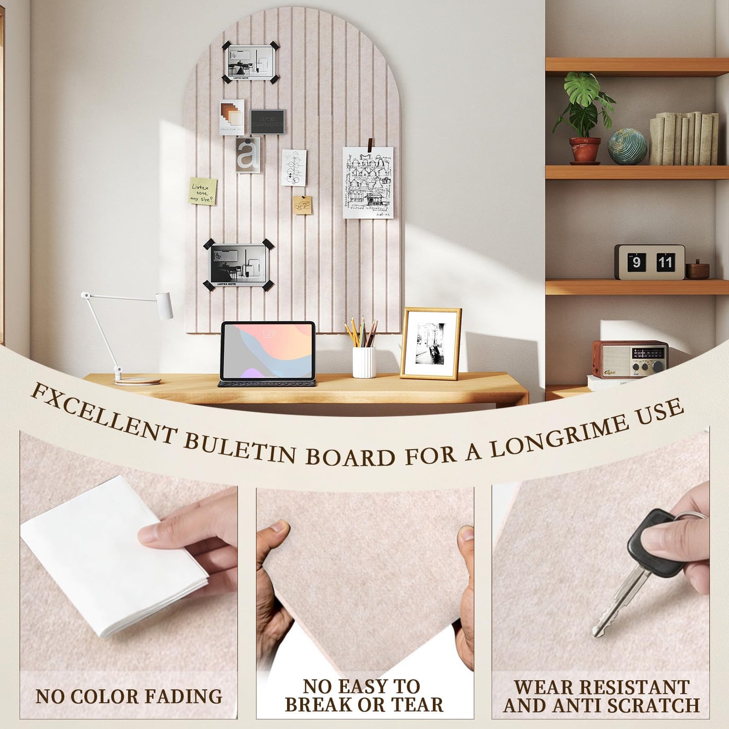 JBER Large Arched Felt Bulletin Board 36" x 24" - 6 Pack Felt Wall Tiles, Cork Board Alternative to Use in Office & Home Decor, Classroom Decor, Vision Board to Display Your Photos(Light Camel)
