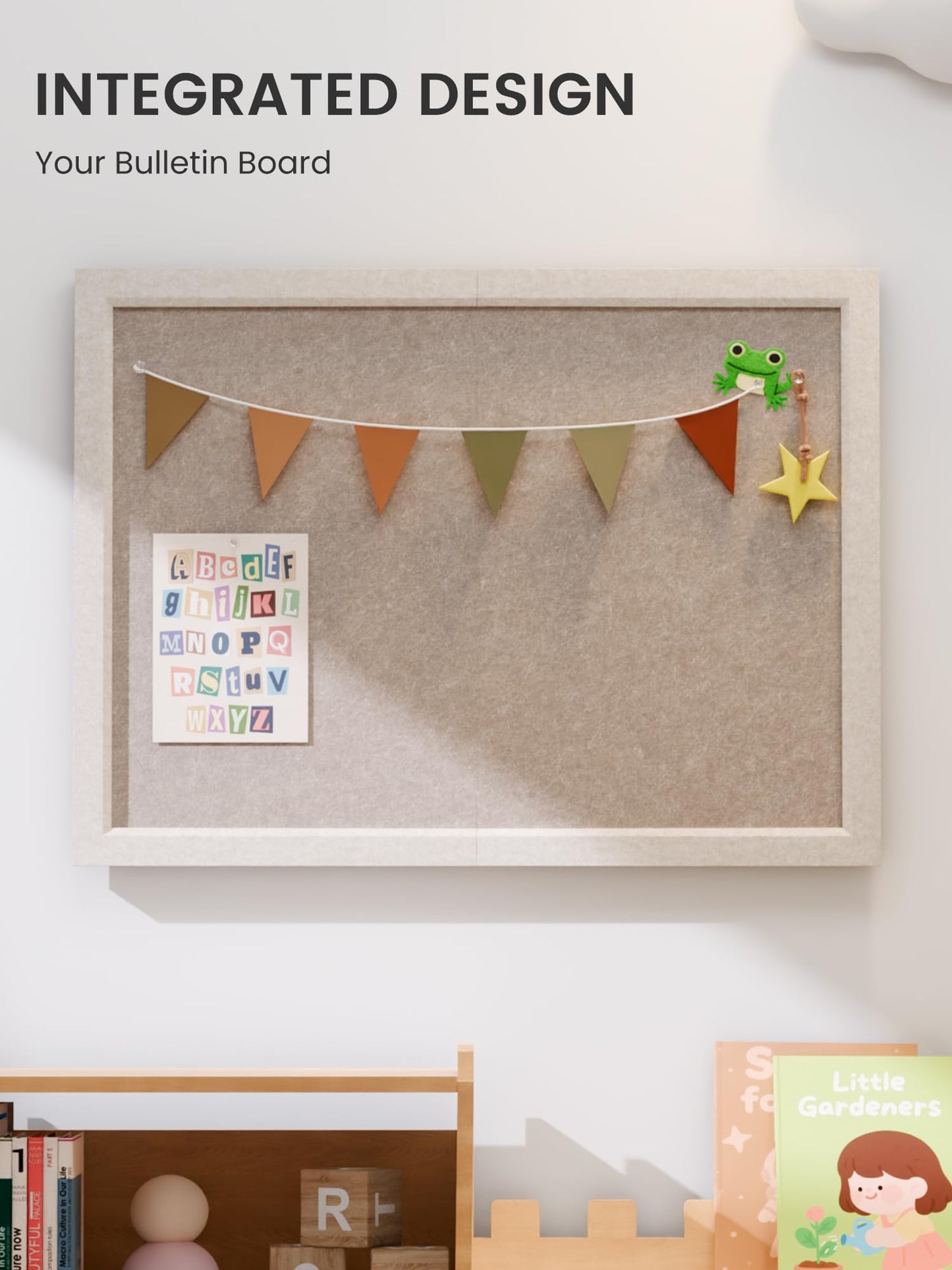 Fluxynara Bulletin Board with Oatmeal Frame, 23.6" x 17.5" Cork Board Alternative with 12 Safe Removable Adhesive Tabs, Foldable Felt Pin Board for Home Office, Classroom—Deep Camel
