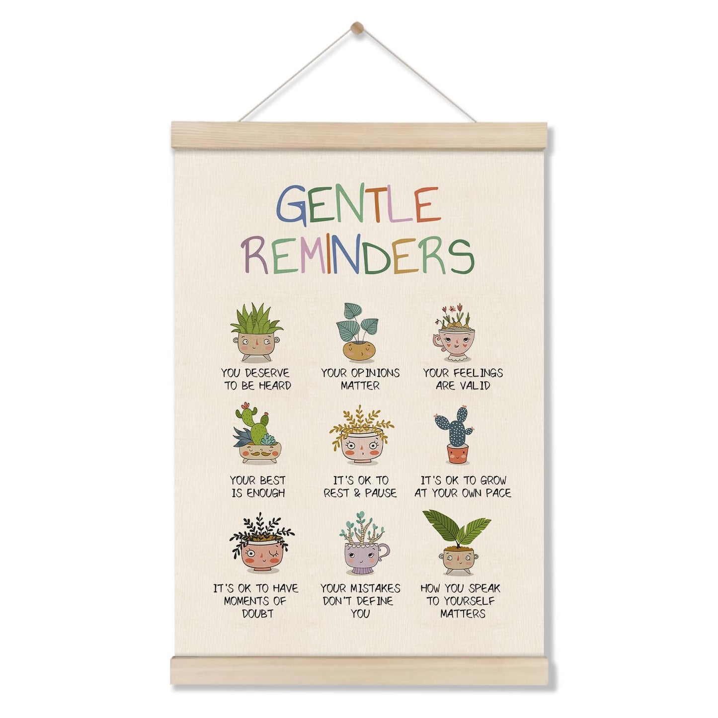 Positive Affirmations Gentle Reminders Wall Decor - Motivational Mental Health Inspirational Wall Art Hanger Frame for Therapy Therapist Counselling Office Kids Playroom Nursery Classroom, 16x12 Inch