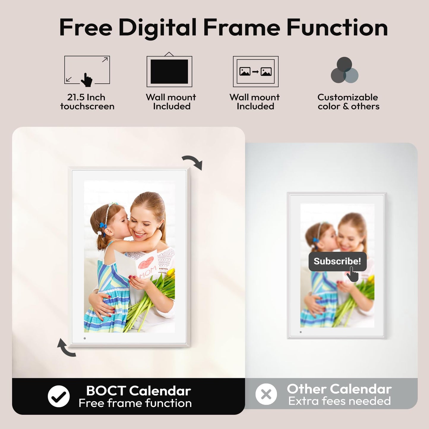 BOCT 21.5'' Digital Calendar Wall - 64GB Memory Touch Screen Chore Chart Smart Calendar, Digital Planner, Auto-Sync, APP Control, Interactive Family Schedules, Gift for Mother