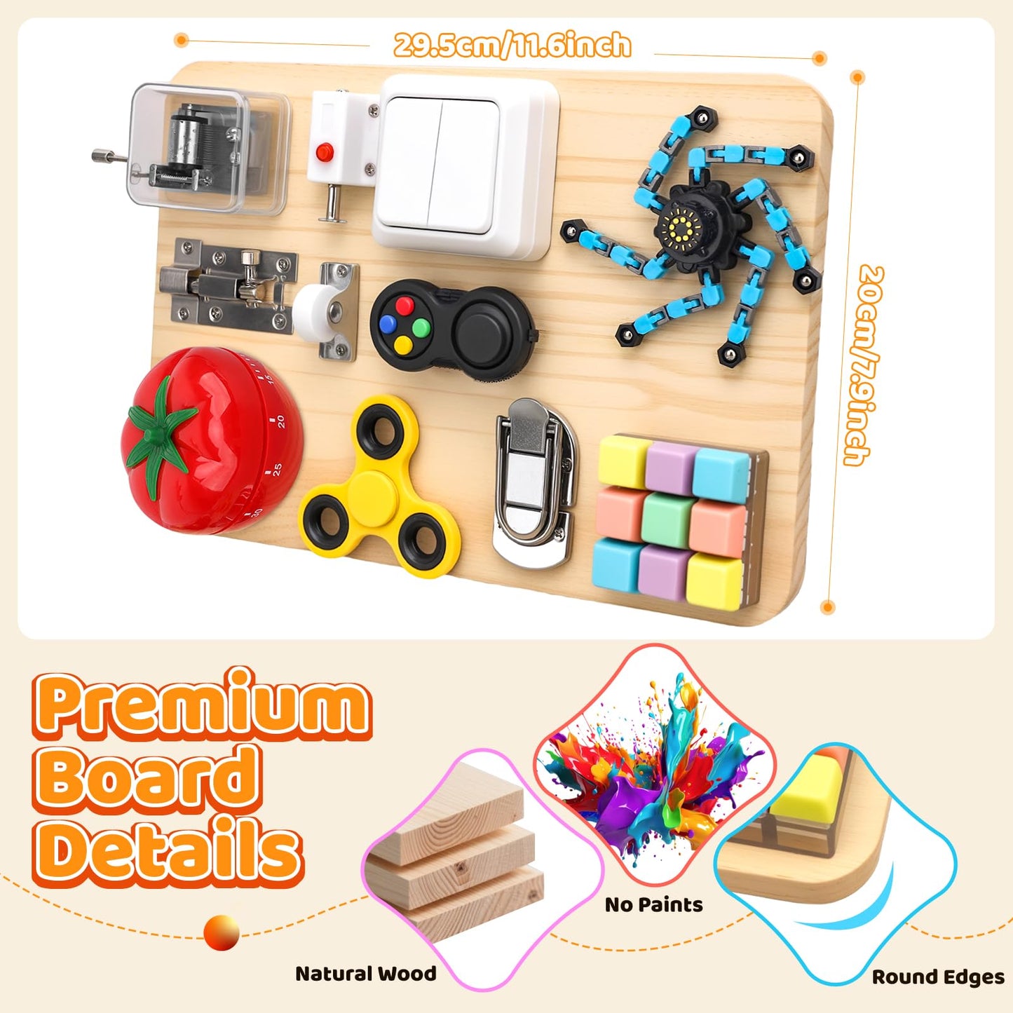Busy Board Toy for Toddlers, 11 in 1 Wooden Montessori Educational Fidget Sensory Toy for Stress Relief, Activity Board Desk Gadget for Kids Preschool Learning, Car Airplane Travel Birthday Gift 11"
