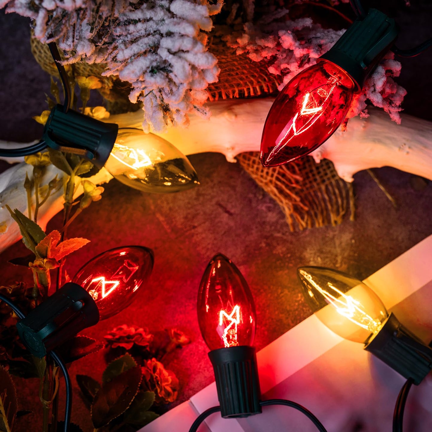 Minetom C9 Christmas String Lights, 25FT, 25 Bulbs, Red & Clear, Outdoor Lighting for Tree, Patio, Gazebo, Wreath