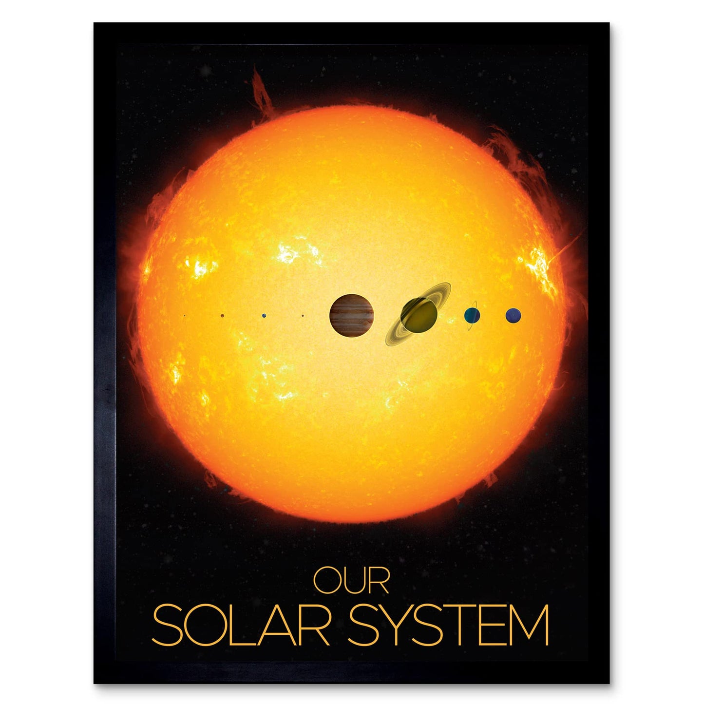 Artery8 NASA Our Solar System Planets and Sun Size Comparison Art Print Framed Poster Wall Decor 12x16 inch