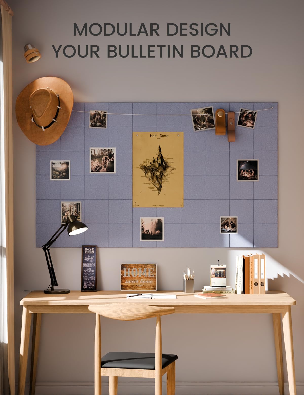 Fluxynara Large Felt Bulletin Board 36" x 24"Cork Board Alternative-6 Pack with 40 Safe Removable Adhesive Tabs, Cork Boards for Walls Cork Board for Home Office Classroom Pin Board-Soft Periwinkle