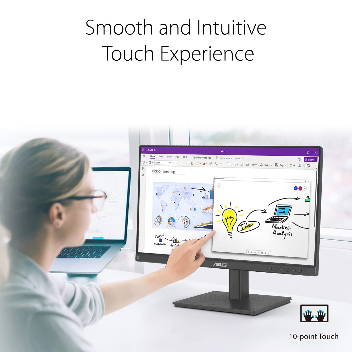 ASUS 24" 1080P Multi-Touch Monitor (BE24ECSBT) - Full HD, IPS, 10-Point Touch, IPS, Eye Care, USB-C with Power Delivery, HDMI, DisplayPort Daisy Chain, Height Adjustable, VESA Wall Mountable