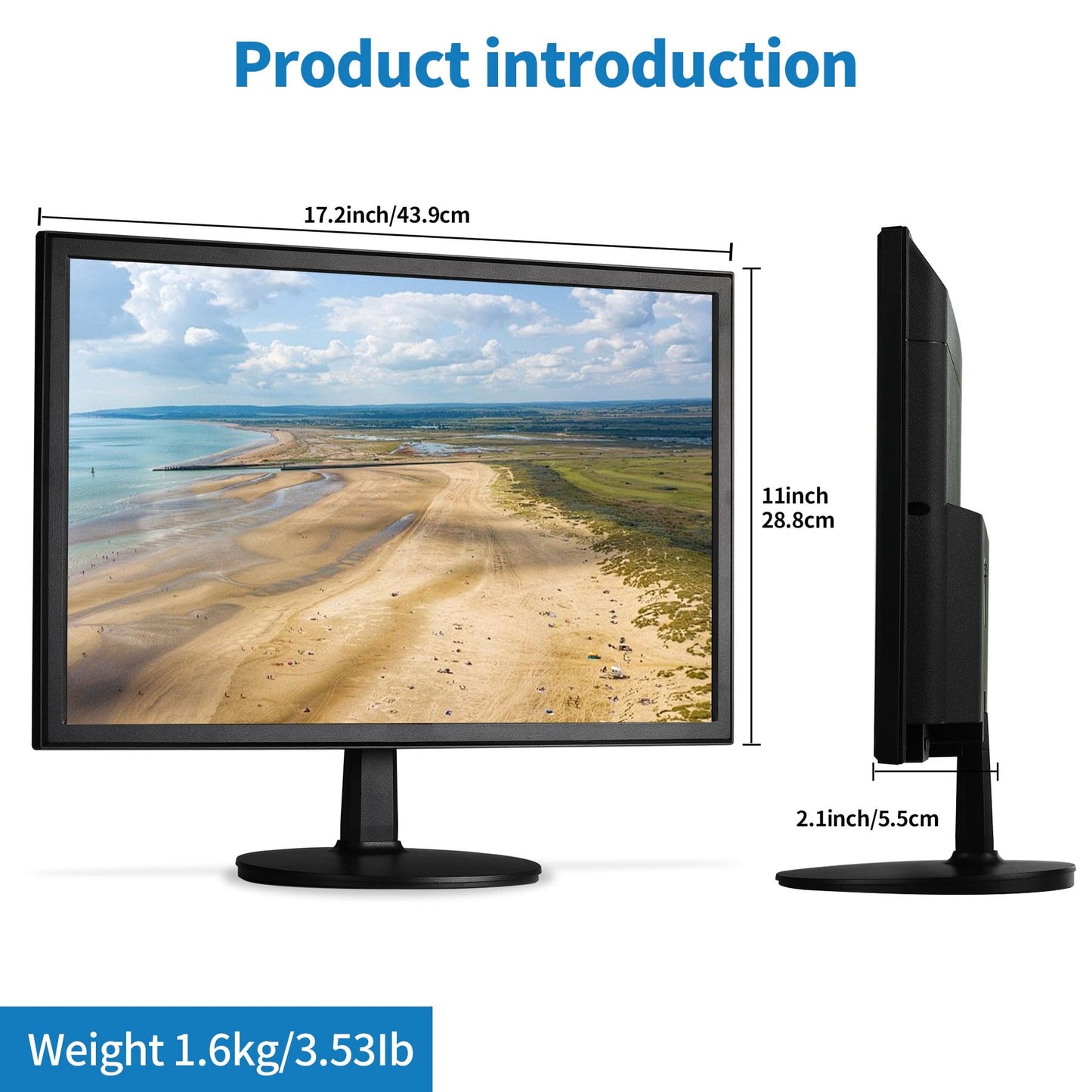 Insykktrkig 19" 1440x900 PC Monitor Office Monitor HDMI VGA LED Desktop Display Dual Speakers,60Hz,5ms,VESA Mounting,Wide Viewing Angle 170°,Brightness 300cd/m²,Tilt Adjust,Business Computer Screen