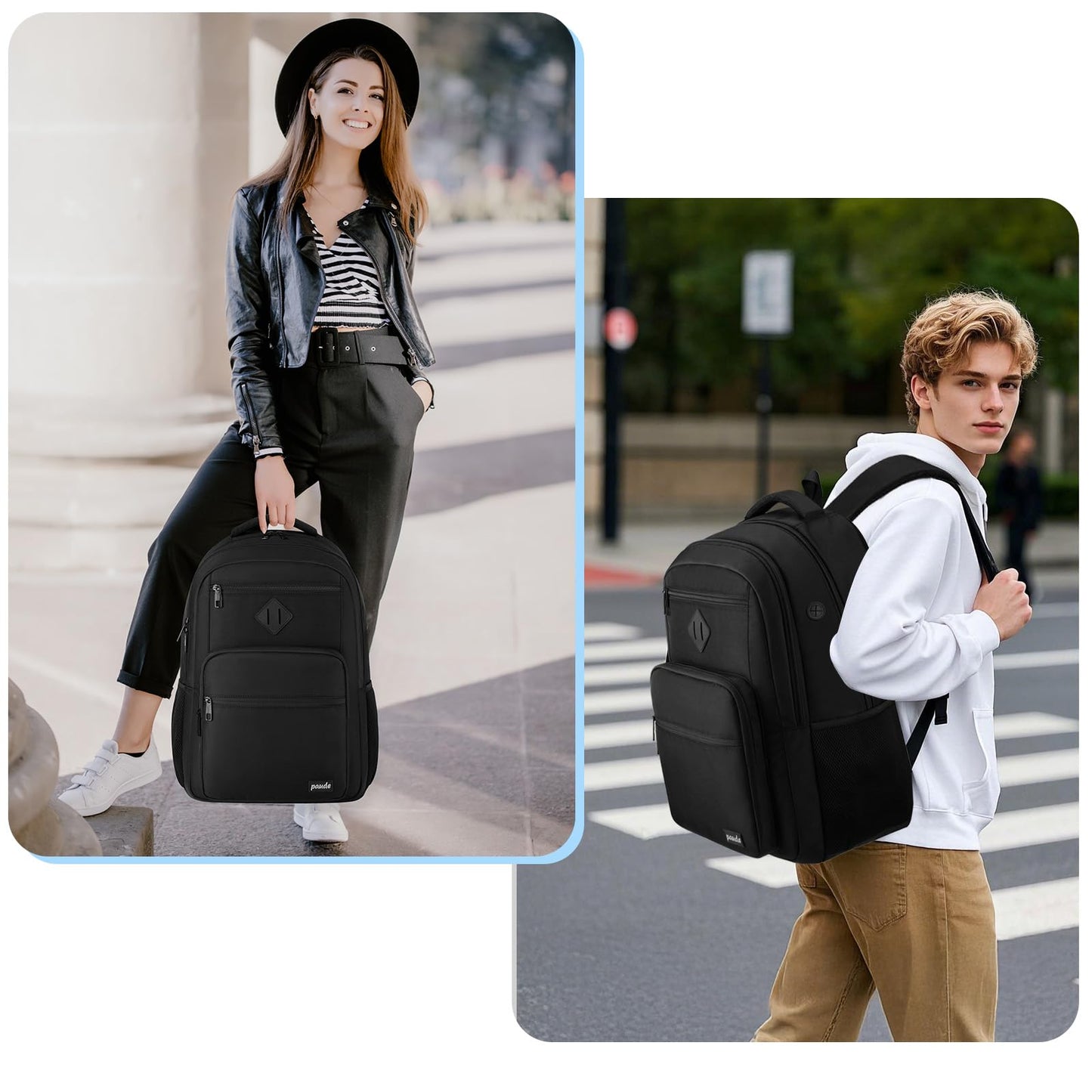 Paude Black Backpack,School Backpack for Teens Adults Laptop Bookbag for High School College Students Back Pack for Work