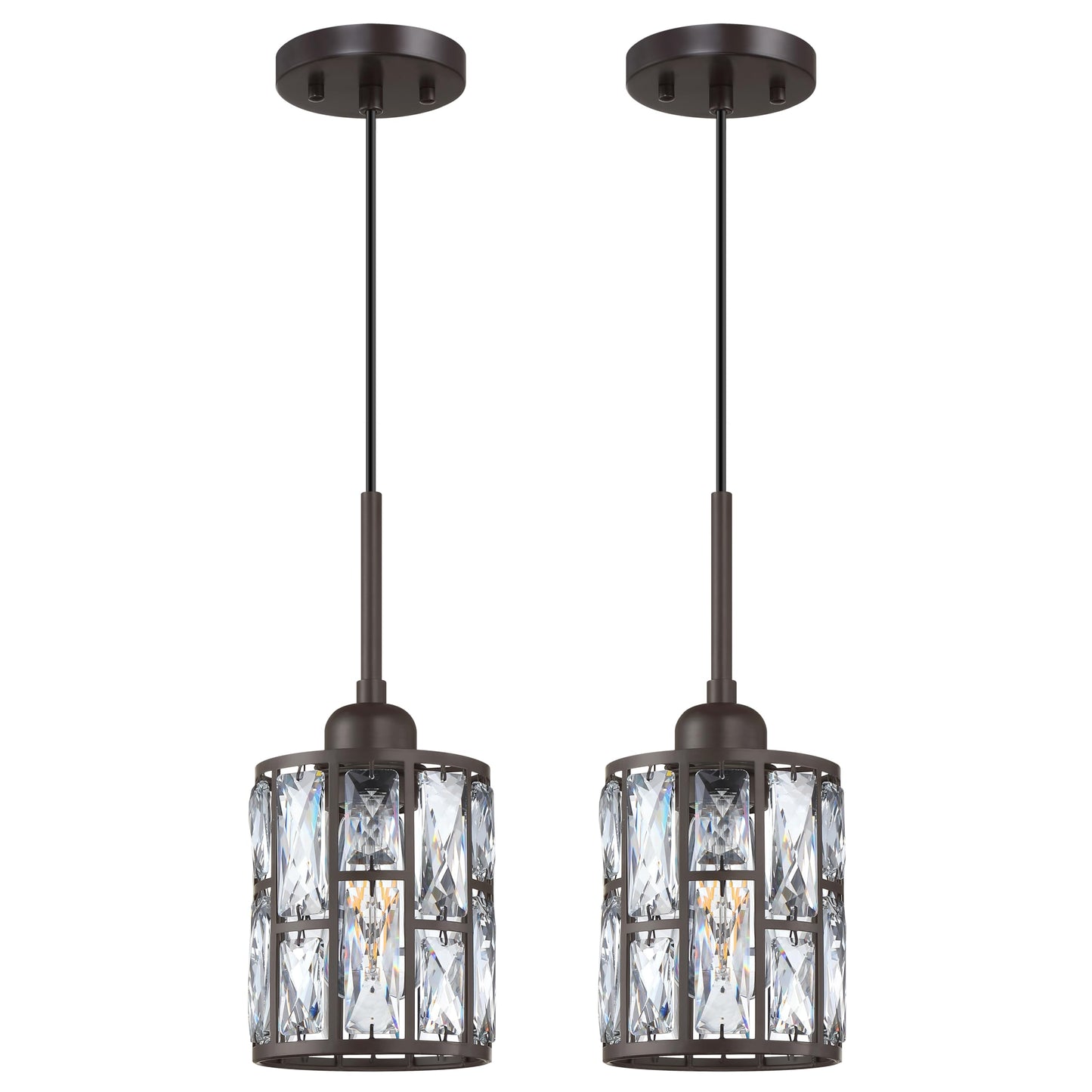 Dolaimy House 2 Pack Pendant Light Fixture, 6.3in Crystal Plate, Oil Rubbed Bronze, Modern Design for Bar, Dining Room, Living Room