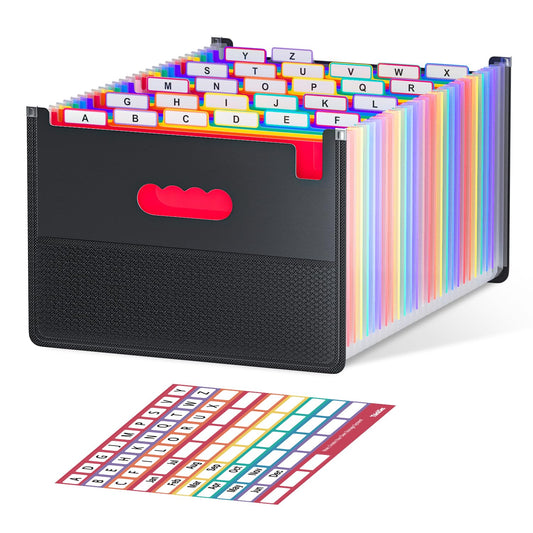 ThinkTex 26-Pocket Accordion File Organizer, Upright & Open Top, A–Z Colorful Tabs, High Capacity Expanding File Folder, Letter/A4 Size Essentials for School, Home, and Office