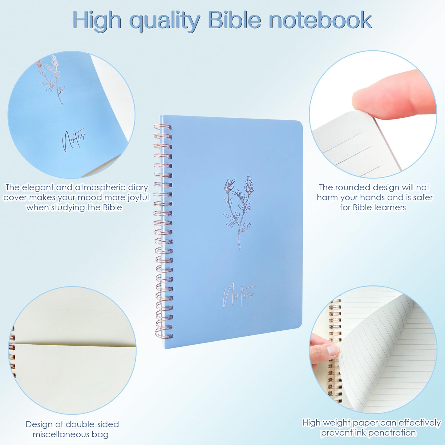J6&H6 170Pcs Complete Bible Study Supplies Journaling Kit with Tabs, Highlighters and Color Pens, Notebook,Stickers & More Bible Accessories Set for Women, Beginner Christian Gifts(Blue)