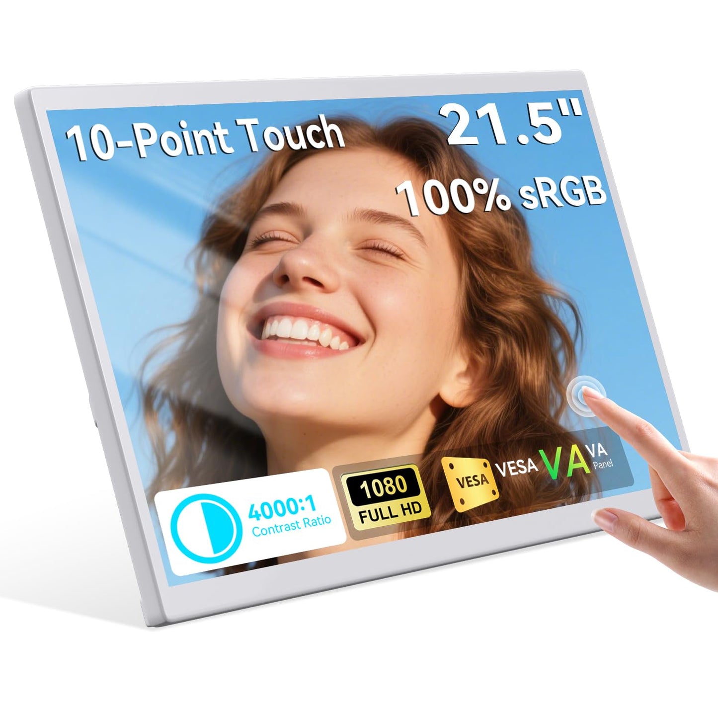 Prechen 21.5 Inch Portable Touchscreen Monitor, 1080P Computer Touch Screen w/VESA Stand Touch PC Display, 75Hz, Multi-Touch Monitor, DC HDMI & USBC for Phones PC Phone Business,White