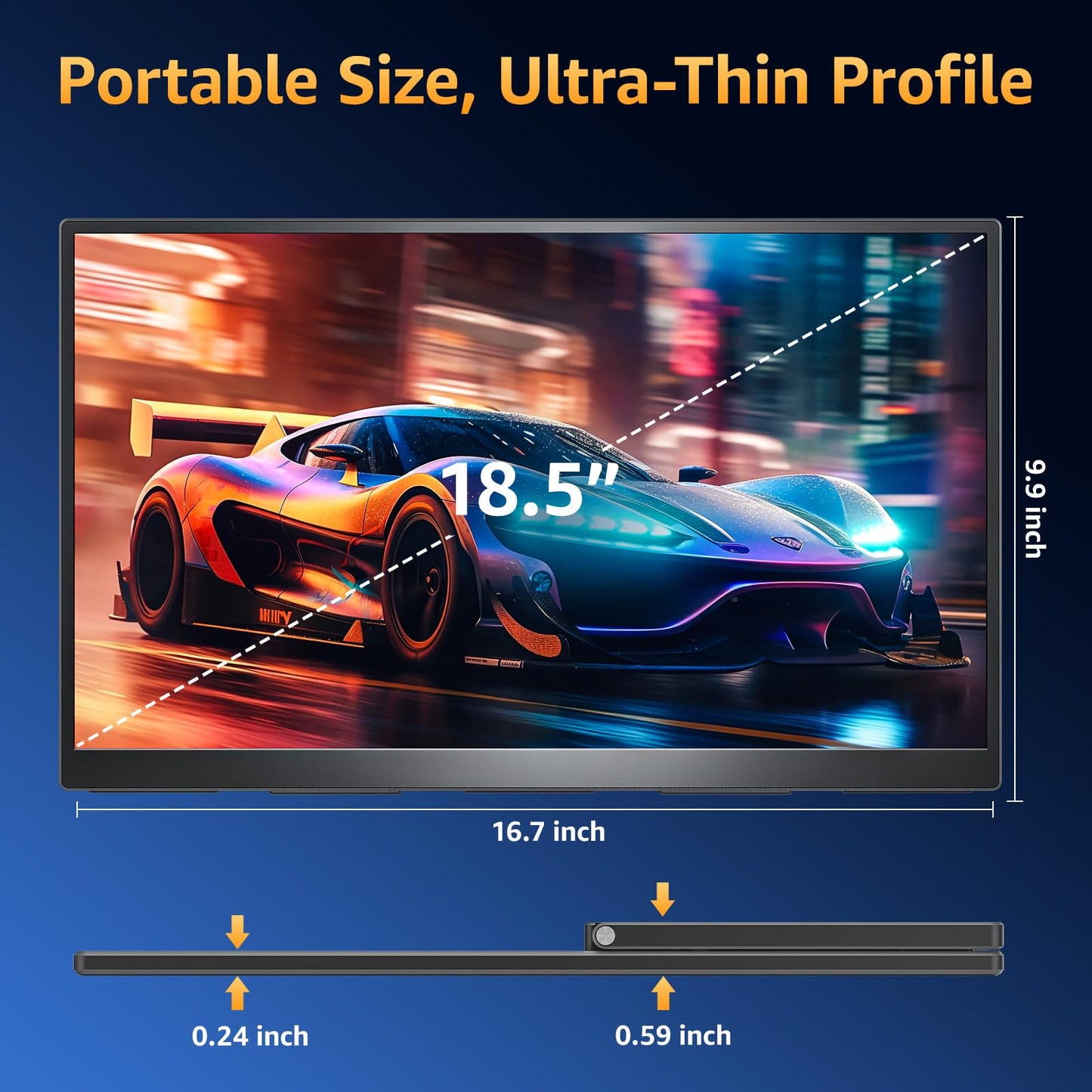 Upperizon Portable Monitor 18.5 inch FHD 125% sRGB 100Hz IPS HDR HDMI USB-C Travel Monitor for Laptop MacBook PC Surface PS5 Xbox, Large External Display with Kickstand & Speakers, VESA Compatible