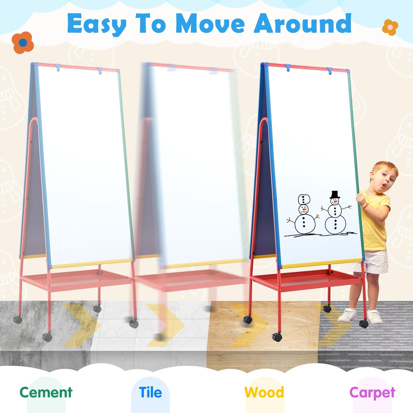 Mobile White Board with Stand - 70.8" H Double Sided Portable Rolling Whiteboard Kids Easel for Classroom,Height Adjustable Magnetic Dry Erase Board on Wheels for Home,School,48x24 inches
