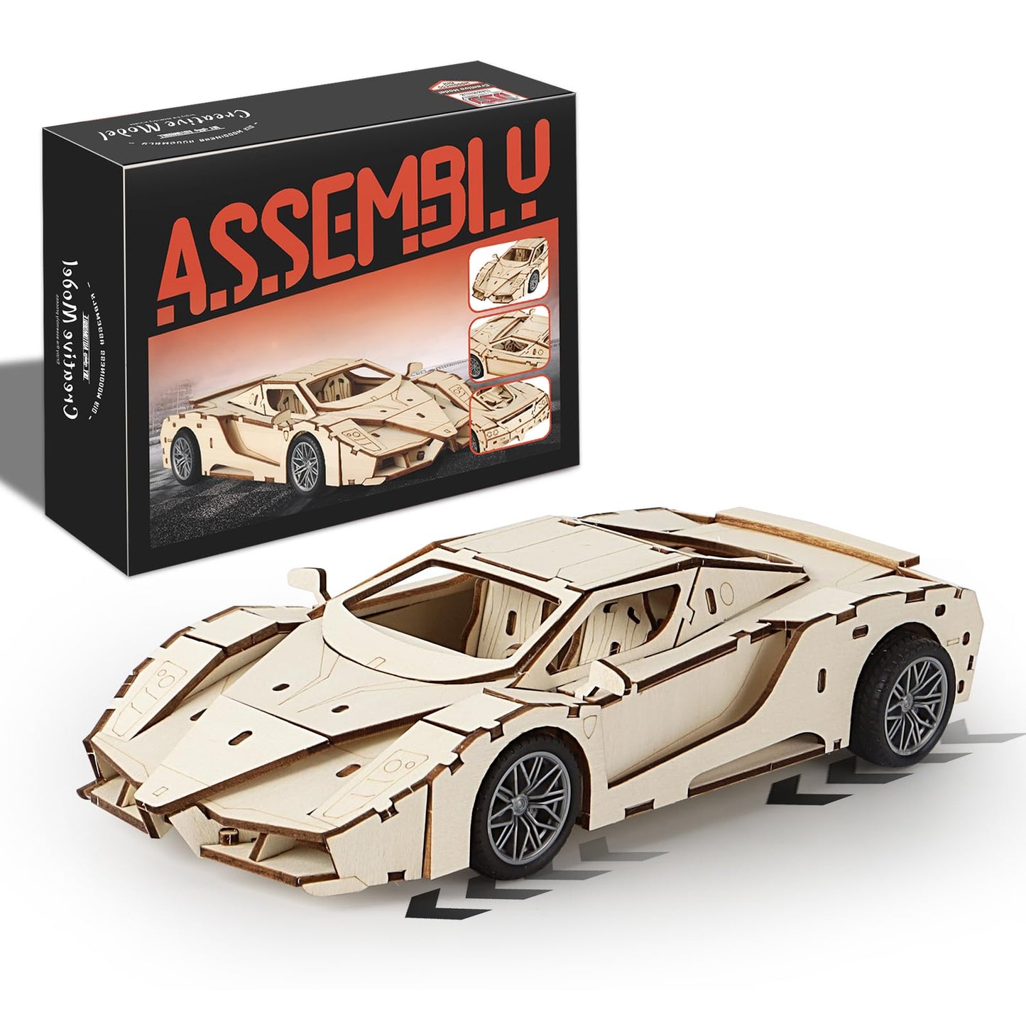 MOCBURIKU 3D Wooden Puzzles Model Car Kits to Build for Adults, Beginner-Friendly Pull Back Sport Car Building Toys, Wood Craft Gift for Boys and Men on Birthday Christmas