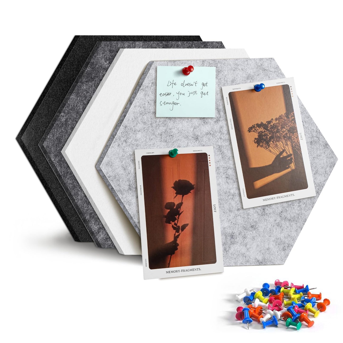 Uoisaiko 4 Pack Hexagon Felt Bulletin Board Tiles - 12" Large Thick Pin Board for Walls with 30 Push Pins, DIY Boards for Office Home School Decor, Aesthetic Hex Cork Board Alternative