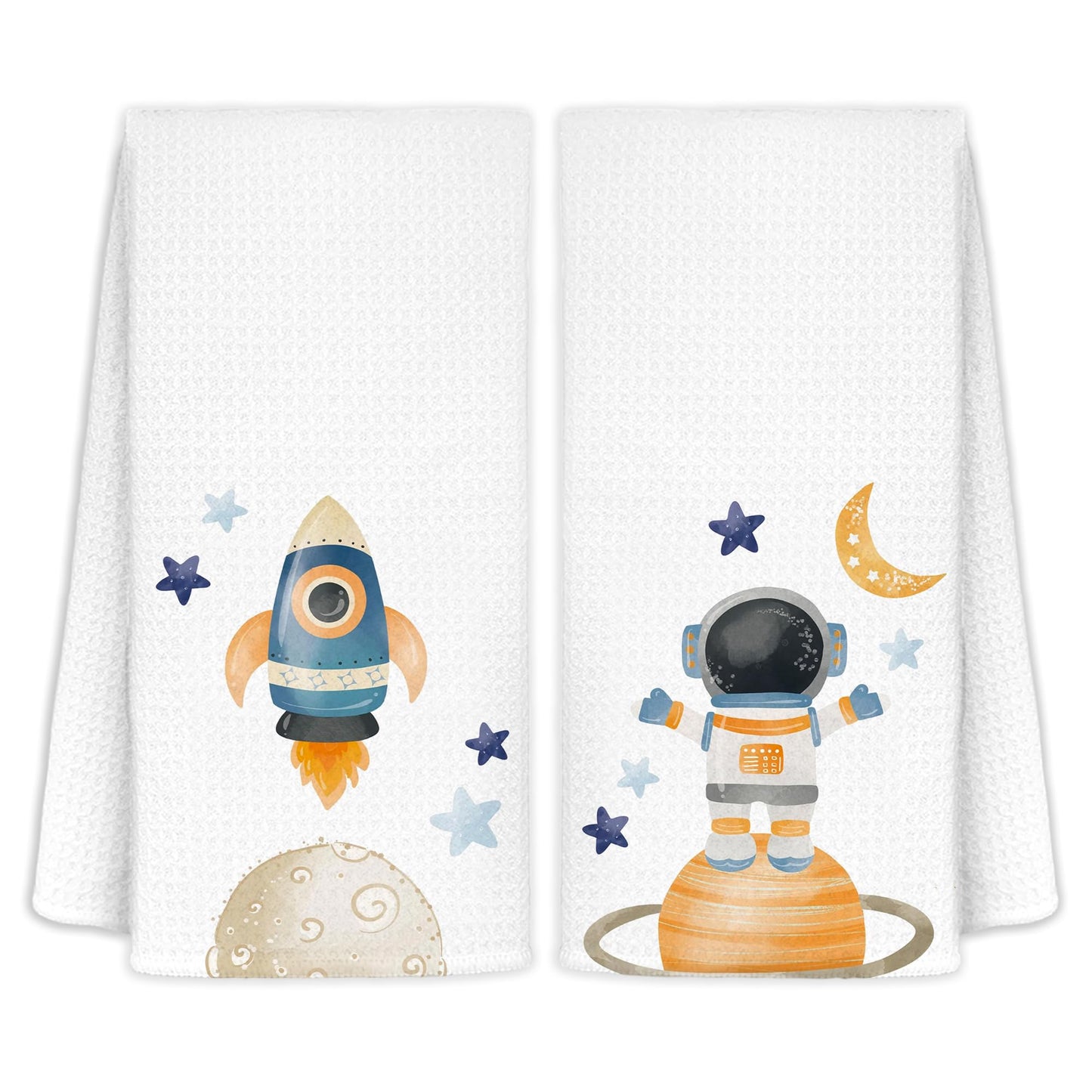 CIOJUNE Outer Space Room Nursery Decor, Kids Towels for Bathroom, Astronaut Decorative Gifts for Kids, Space Decorative Hand Towels for Boys Room, 16×24 in Set of 2