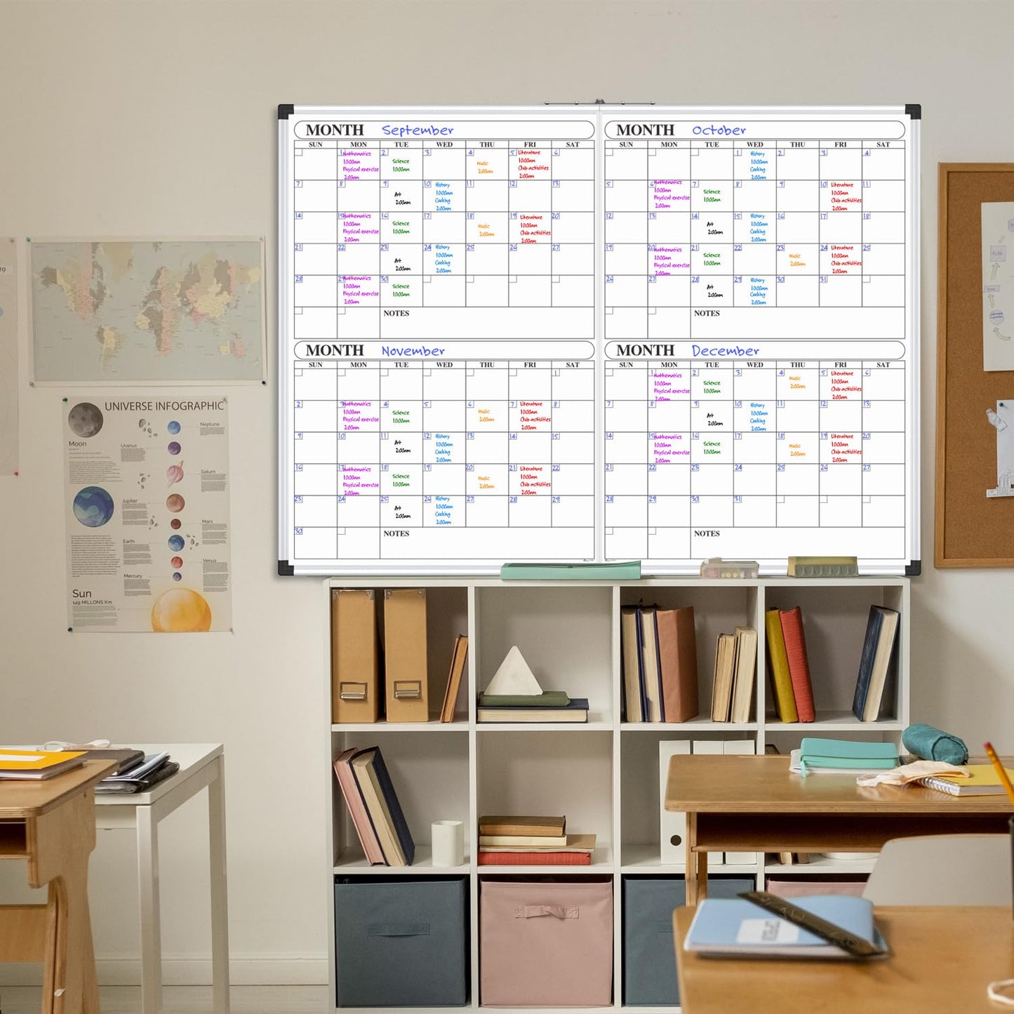 XBoard Magnetic Calendar Whiteboard 48x36 inch, 4 Month Dry Erase Board Planner with Silver Aluminium Frame, Foldable White Board Calendar for Home School Office Organization