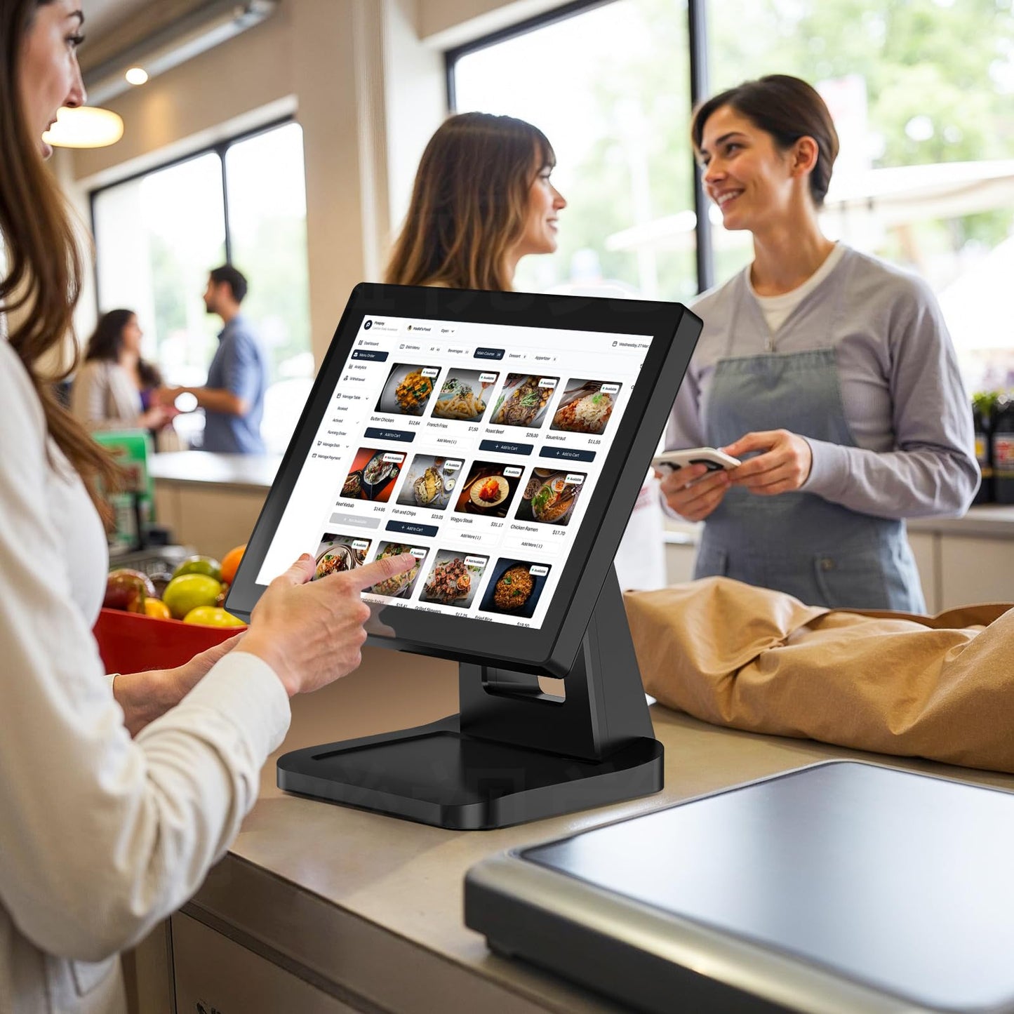 NewHail 12.1-inch POS Touch Screen Monitor, Capacitive Touchscreen with HDMI/VGA Input, Heavy-Duty Metal Stand, for Retail, Restaurant, Bar, Gym, Warehouse and POS System