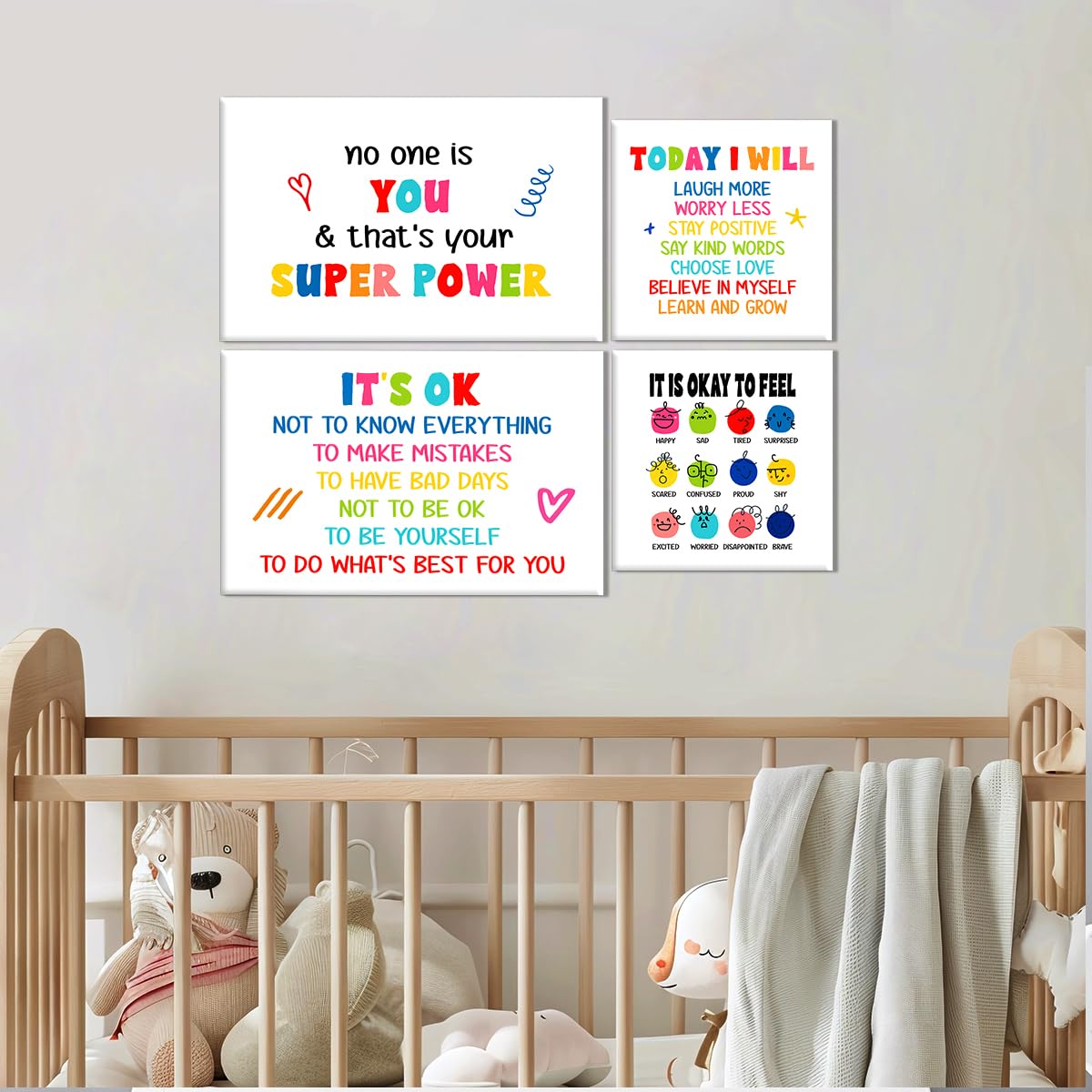 Kids Affirmation Wall Decor,Positive Daily Affirmations Wall Art Canvas Frame Poster Print for Kids Bedroom Nursery Classroom Playroom Psychological Counseling Office Wall Decor,Set of 6