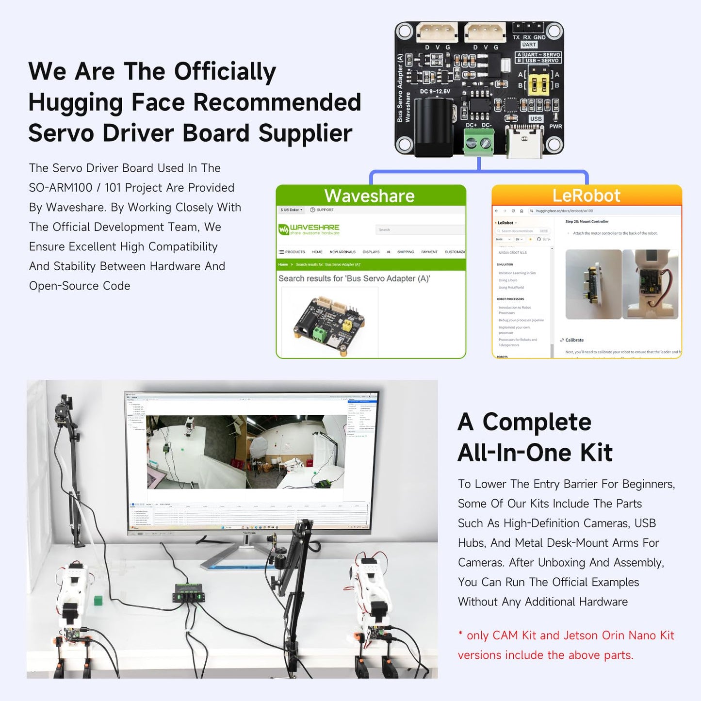 Waveshare SO-ARM101, Open-Source 6-Axis Robotic Arm, Native Support for Hugging Face LeRobot, High-Torque Bus Servo, Photosensitive Resin 3D-Printed Parts, 3DP Parts Kit (SE)