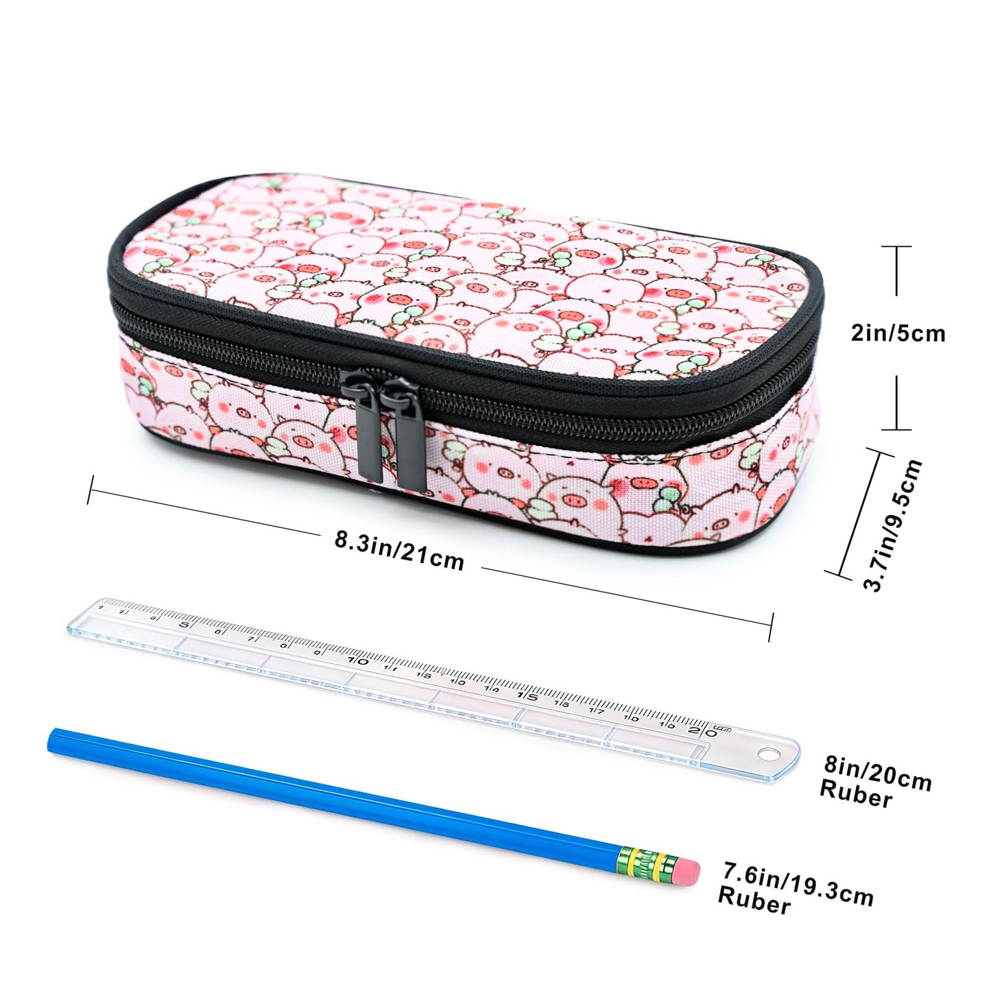Betyiwling Pig Pencil Case for Girls Boys Teen Large Capacity Portable Pencil Bag Pouch Box with Zipper School Supplies Stationery Storage Organizer for Back to School