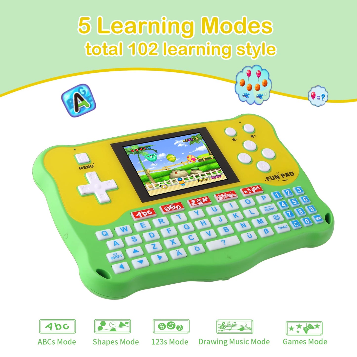 LUHYAUAN Kids Tablet/Baby Learning Pad with 102 Activities/Toddler Tablet with ABC/Words/Music/Math Interactive Educational Electronic Toys Gifts Handheld Game for Preschool Boys Girls Ages 3-12