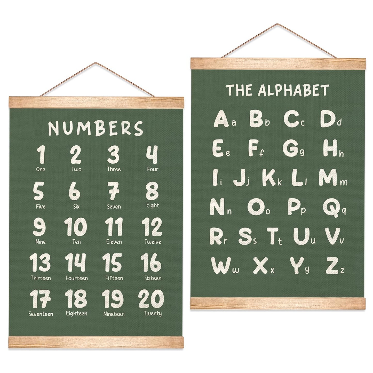 Educational Wall Art Set of 2, Numbers 1-20 and Alphabet Chart, Learning Posters for Toddler ,ABC Banner Poster, Banner Wall Hanging Decor for Toddler Room Playroom Nursery Wall Classroom Decor (Green)