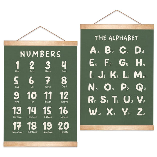 Educational Wall Art Set of 2, Numbers 1-20 and Alphabet Chart, Learning Posters for Toddler ,ABC Banner Poster, Banner Wall Hanging Decor for Toddler Room Playroom Nursery Wall Classroom Decor (Green)