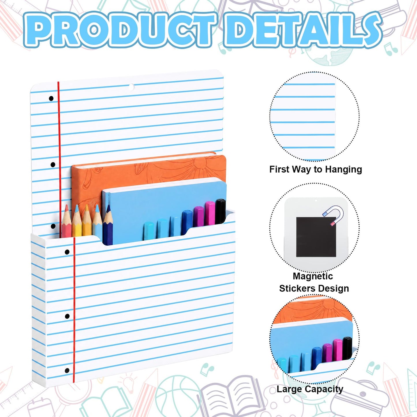 Gilprop 2 Pcs Notebook Line Magnetic File Folder Holder Pocket File Organizer Classroom Decor Teacher Desk Accessories for Whiteboard Mail Paper Book No Drilling School Desk Door Classroom Essential