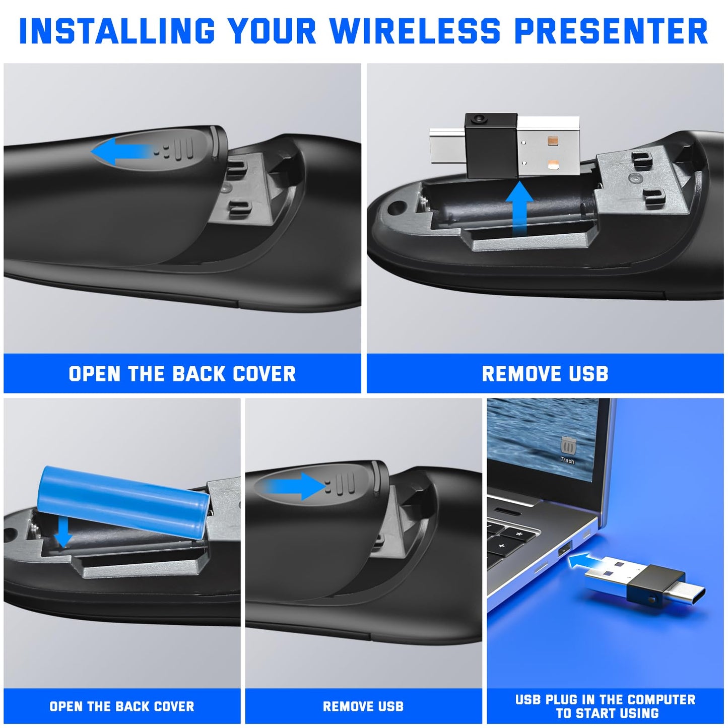 2-in-1 USB Type-C Presentation Clicker, Clikcer for Powerpoint Presentations, Presentation Clicker Wireless Presenter Remote Clicker with Volume Control, Presentation Remote Google Slide Advancer