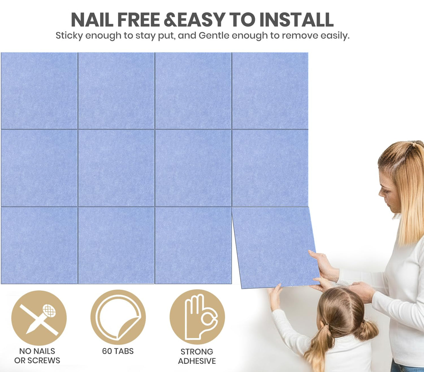Large Cork Board Alternative 36" X 24" Bulletin Board - 6 Pack Removable Felt Wall Tiles with 20 pushpins, Large Cork Boards for Walls Cork Board for Office Pin Board Tack Board - Soft Periwinkle