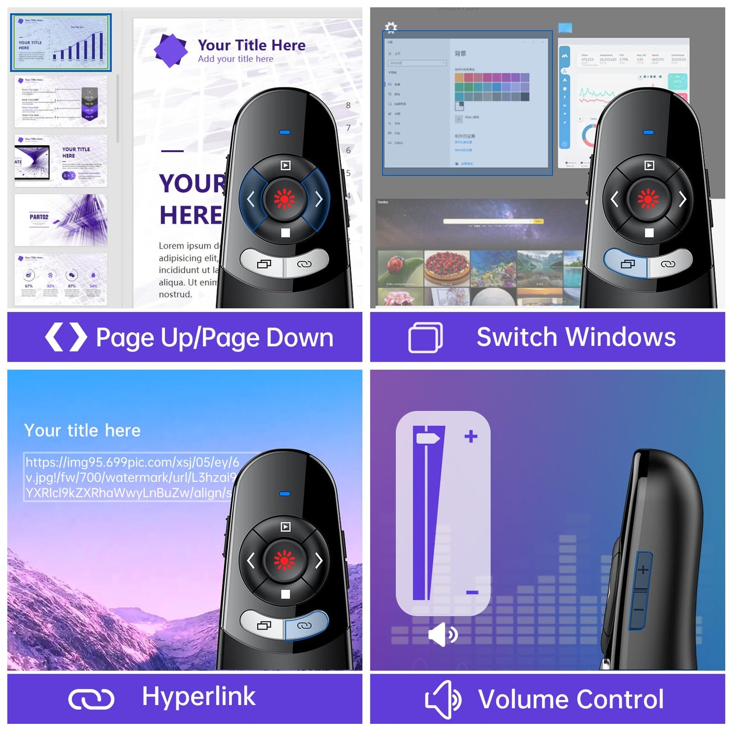 2 in 1 Type C USB Presentation Clicker Red Light, Wireless Presenter Remote PPT Clicker for Computer Presentations, Slide Advancer for Mac Laptop