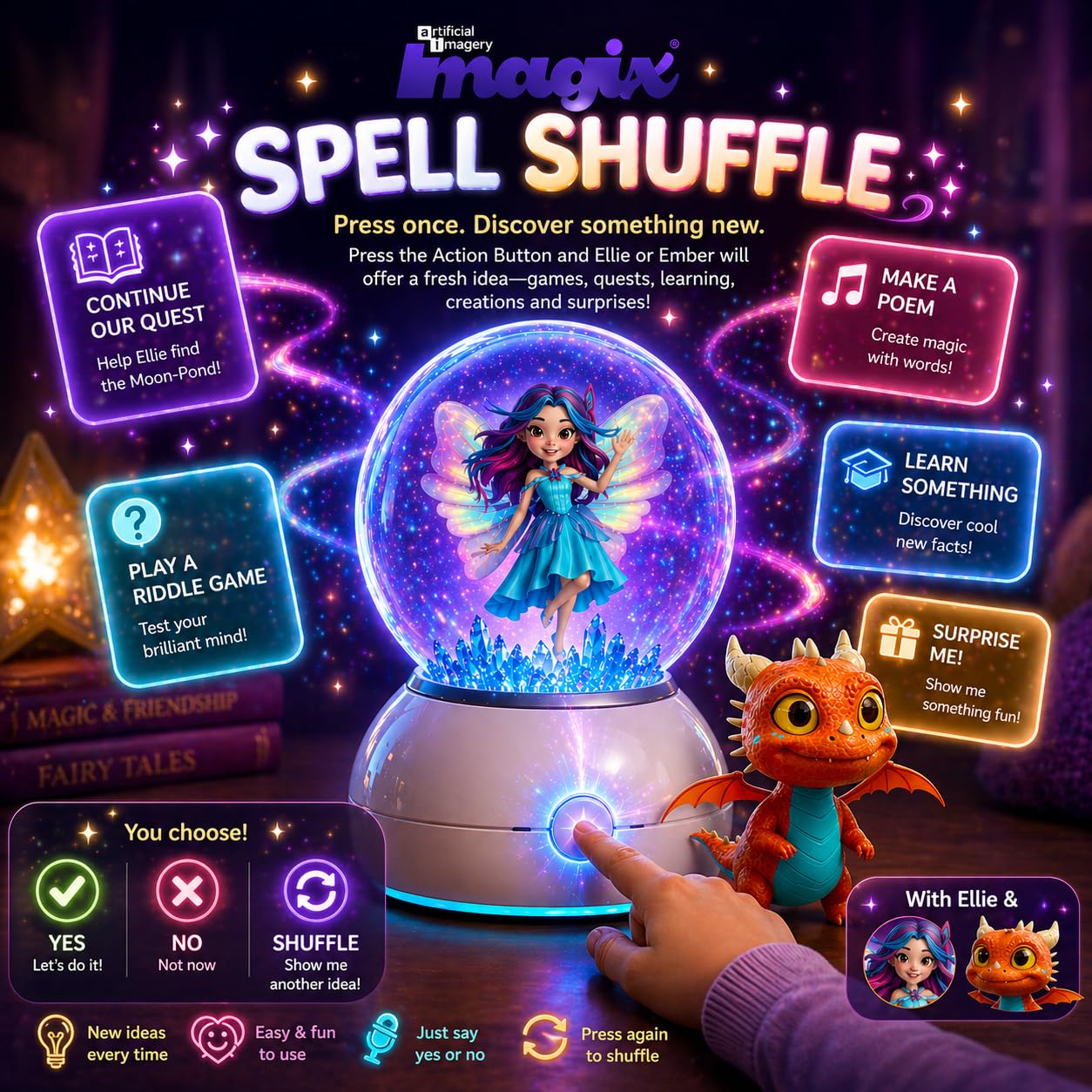 Imagix Crystal Ball – AI-Powered Interactive Hologram Companion for Kids Ages 5+ | Talking 3D Fairy & Dragon Toy with Stories, Games, Learning Help & Voice Interaction