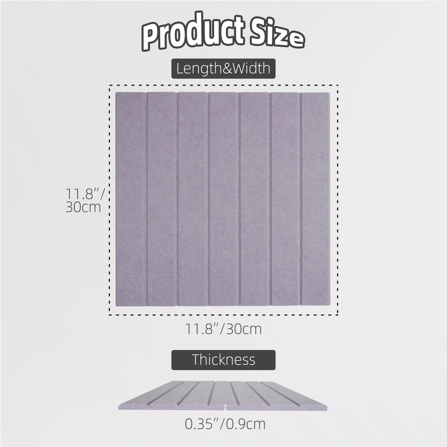 TENACR Cork Board Alternative-Felt Slat Wall Paneling,Office Bulletin Board for Decoration, Suitable for Displaying Photos and Documents, with Removable Adhesive Labels,12-Pack (Taro Purple)