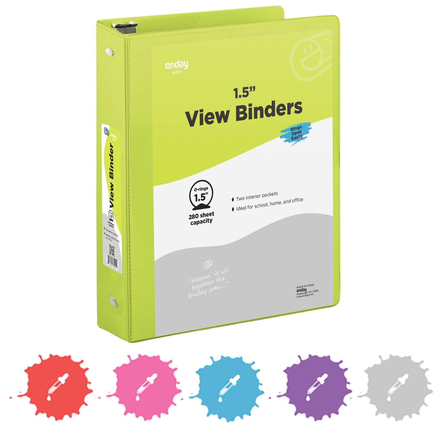 Enday 3 Ring Binder 1.5 Inch, Green Heavy Duty Three Ring Binder, 325 Sheets Capacity - 1.5 Inch Binder for Home School and Office